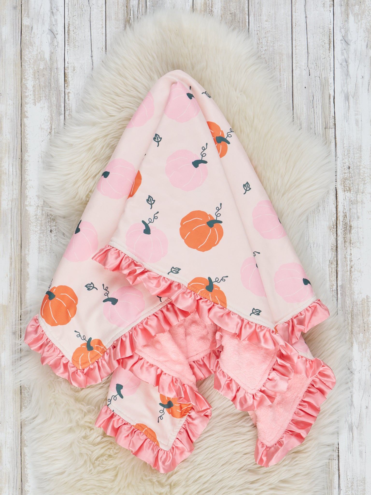 Pink & Orange Sweet Gourds Ruffle Minky Blanket - Marie Nicole Clothing