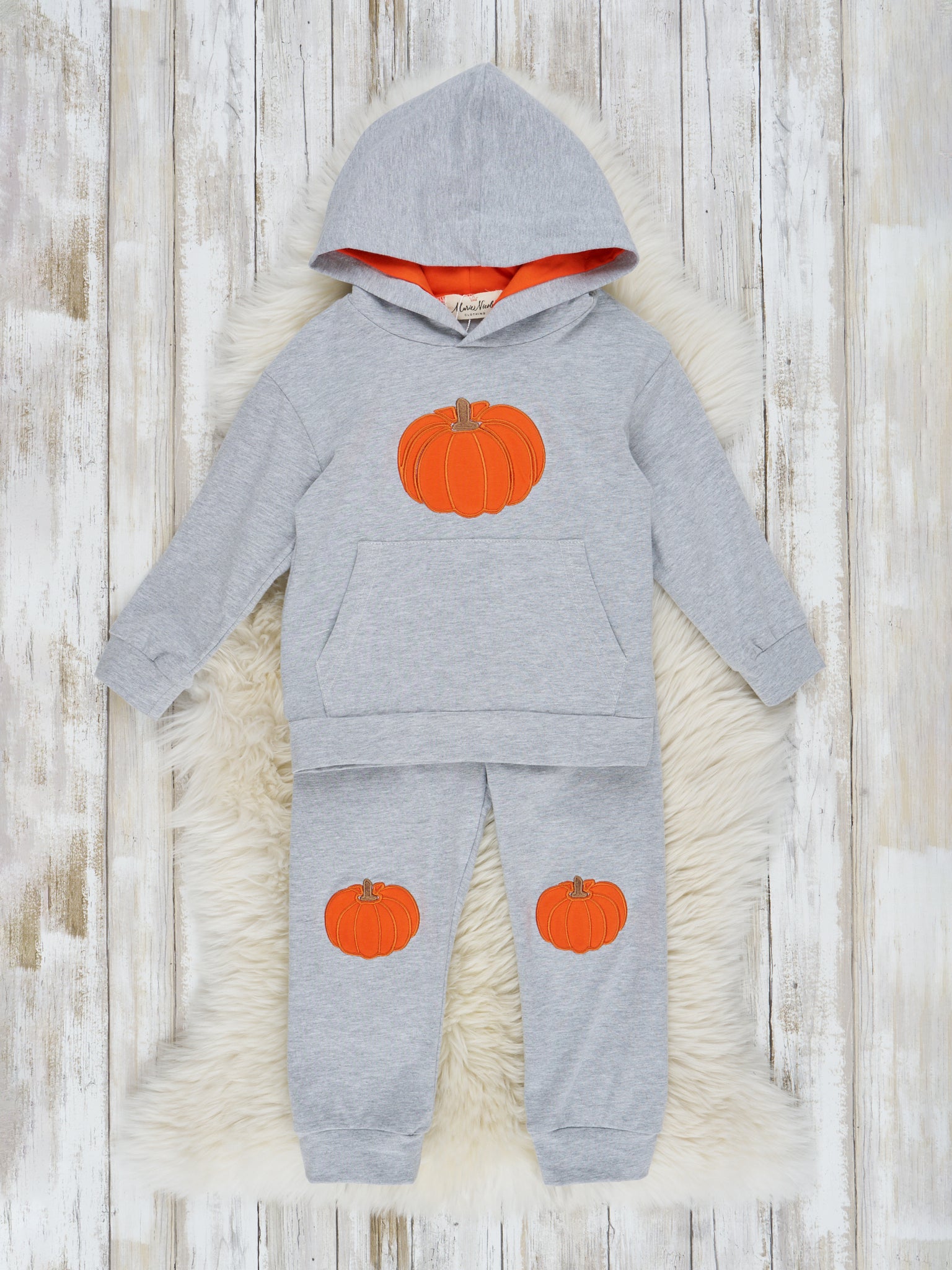 Heather Grey Embroidered Pumpkin Hoodie Outfit - Marie Nicole Clothing