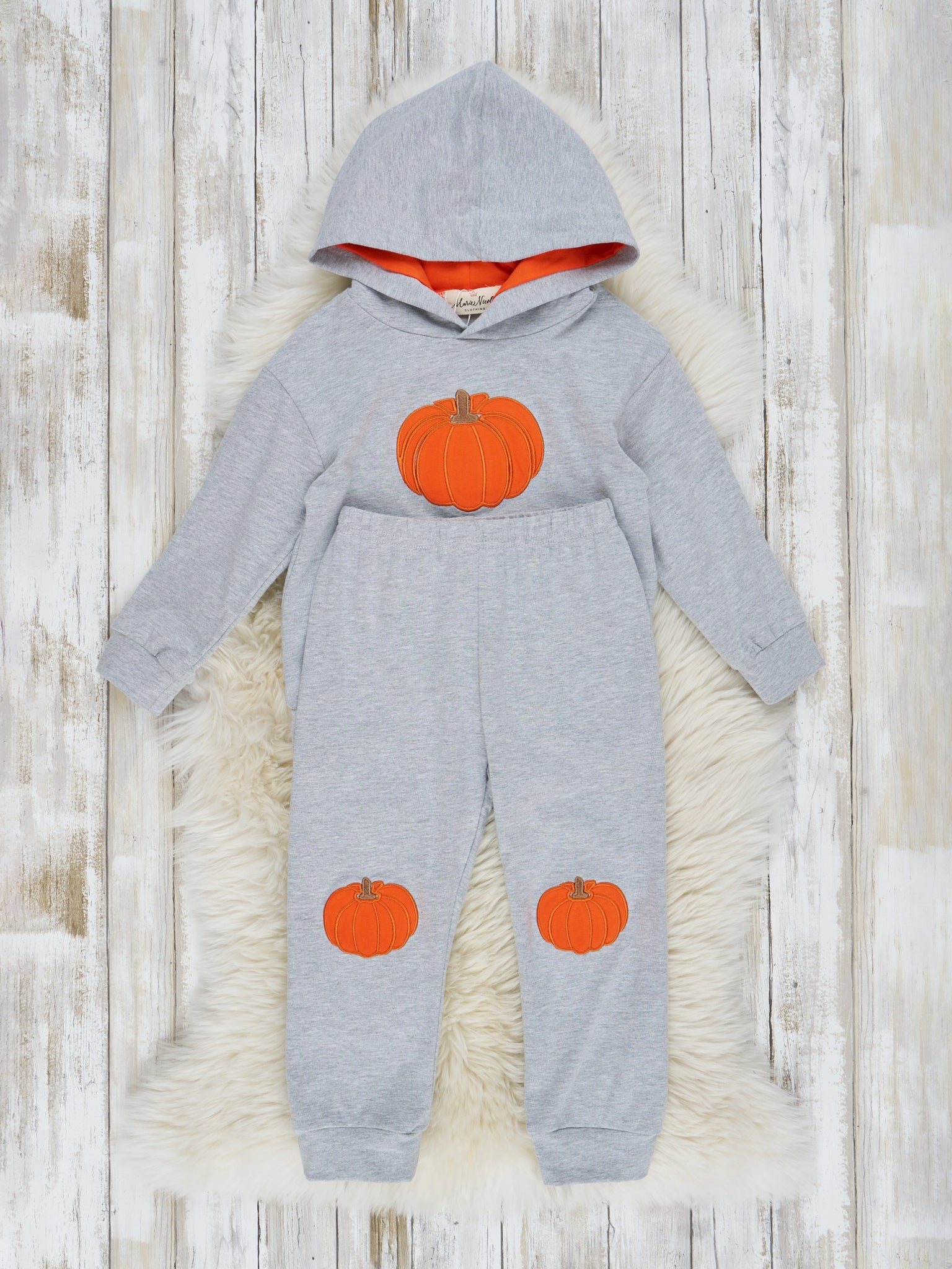 Heather Grey Embroidered Pumpkin Hoodie Outfit - Marie Nicole Clothing