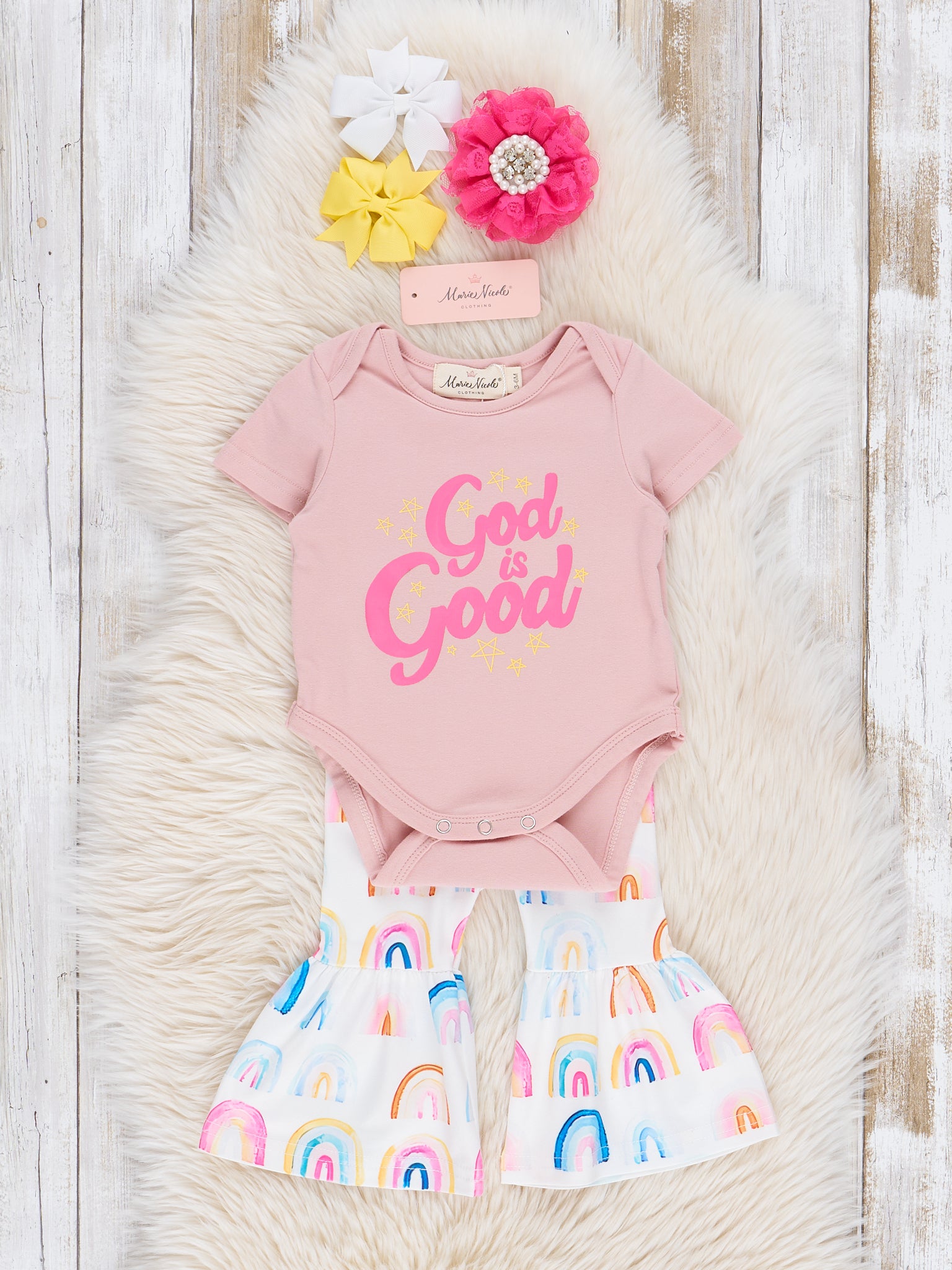 "God Is Good" Rainbow Bell Bottoms Outfit - Marie Nicole Clothing
