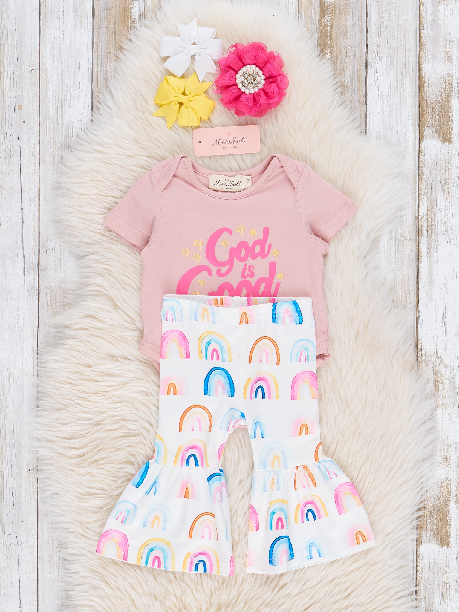 "God Is Good" Rainbow Bell Bottoms Outfit - Marie Nicole Clothing