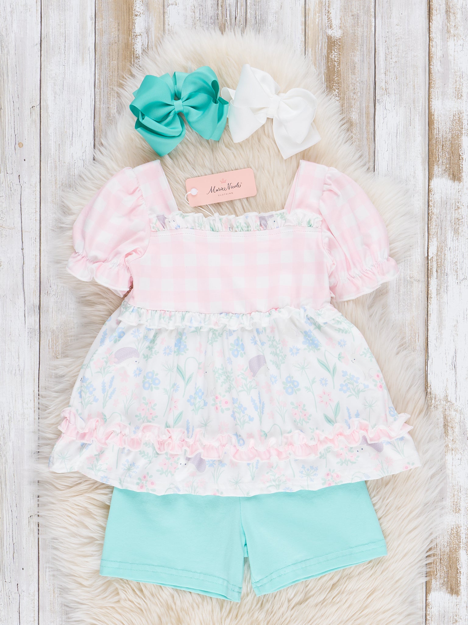 Teal Garden Ruffle Outfit - Marie Nicole Clothing