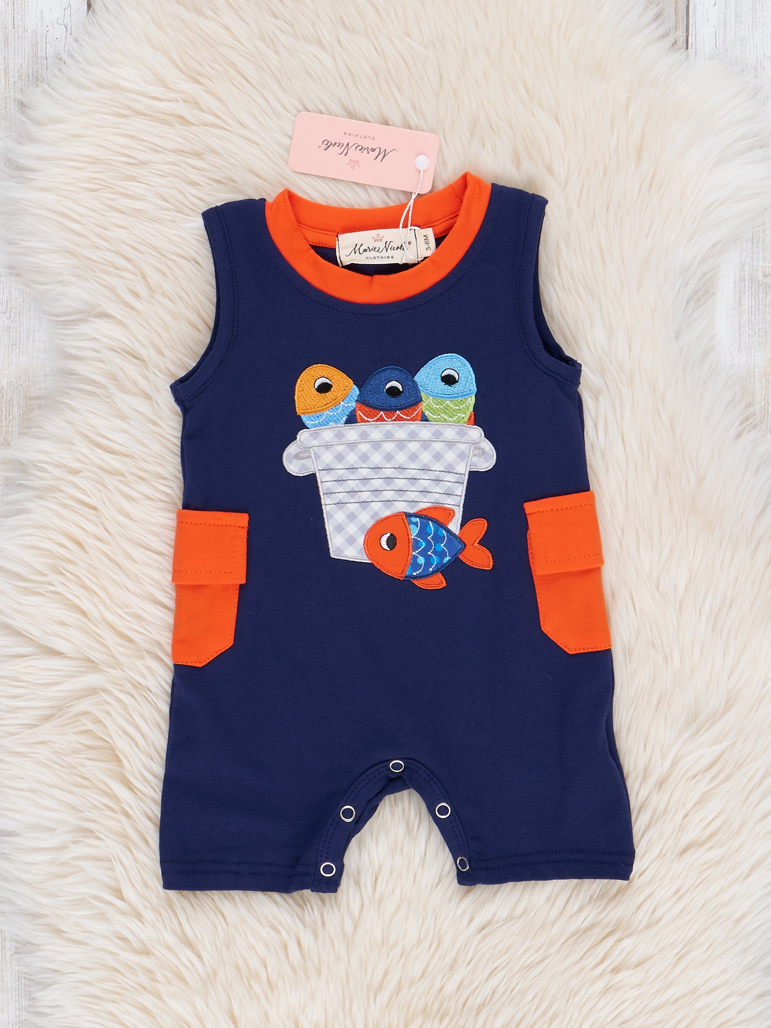 Navy Embroidered Fish Johnny - Marie Nicole Clothing