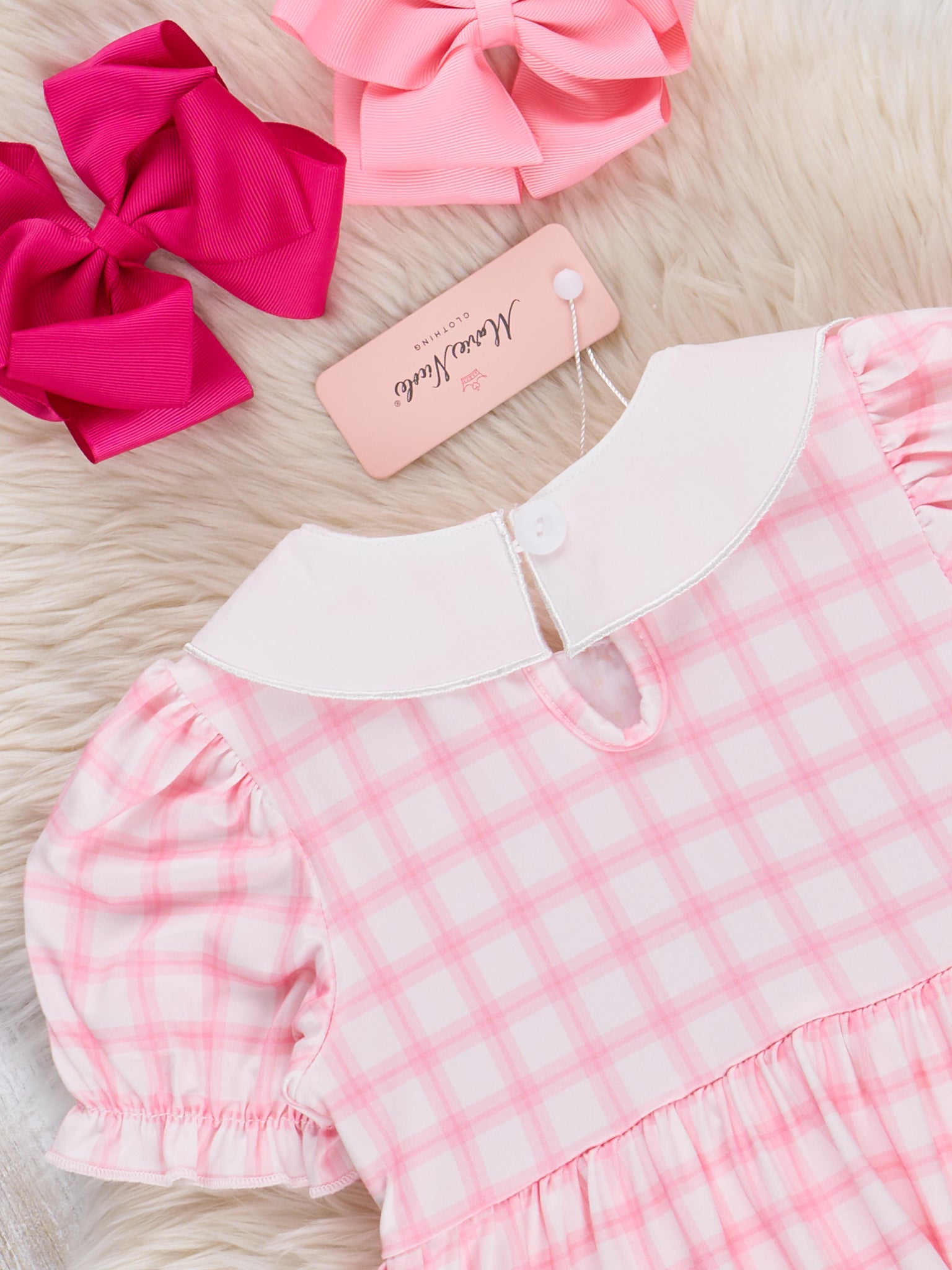 Pink Smocked Crosses Ruffle Dress - Marie Nicole Clothing