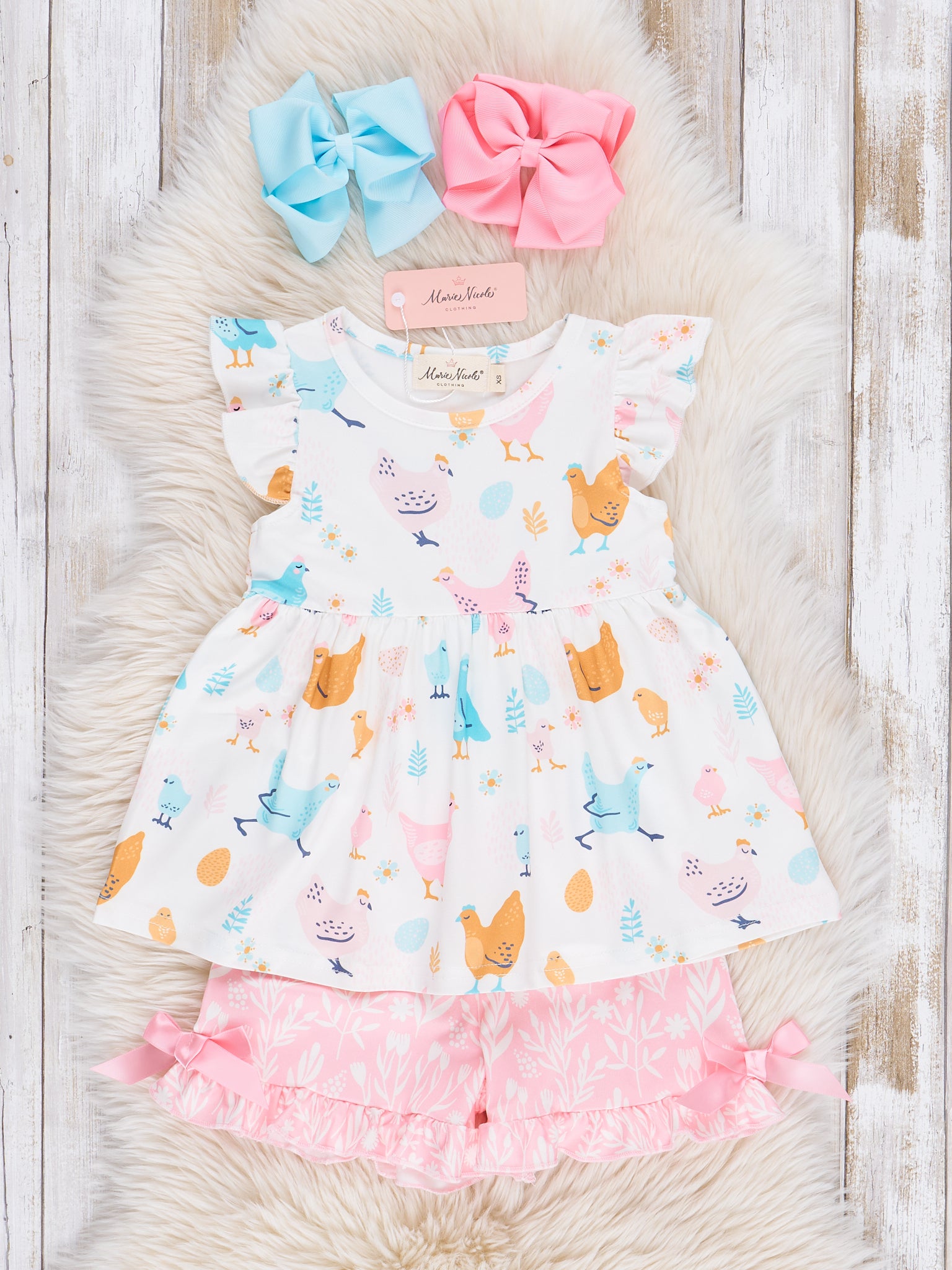 Bright Chicken Ruffle Outfit - Marie Nicole Clothing