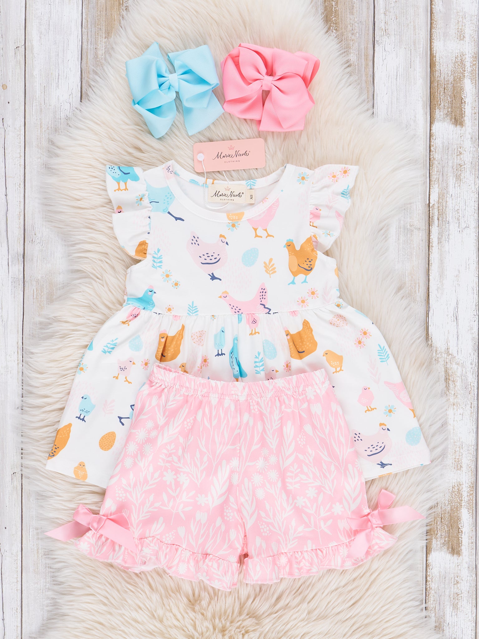 Bright Chicken Ruffle Outfit - Marie Nicole Clothing