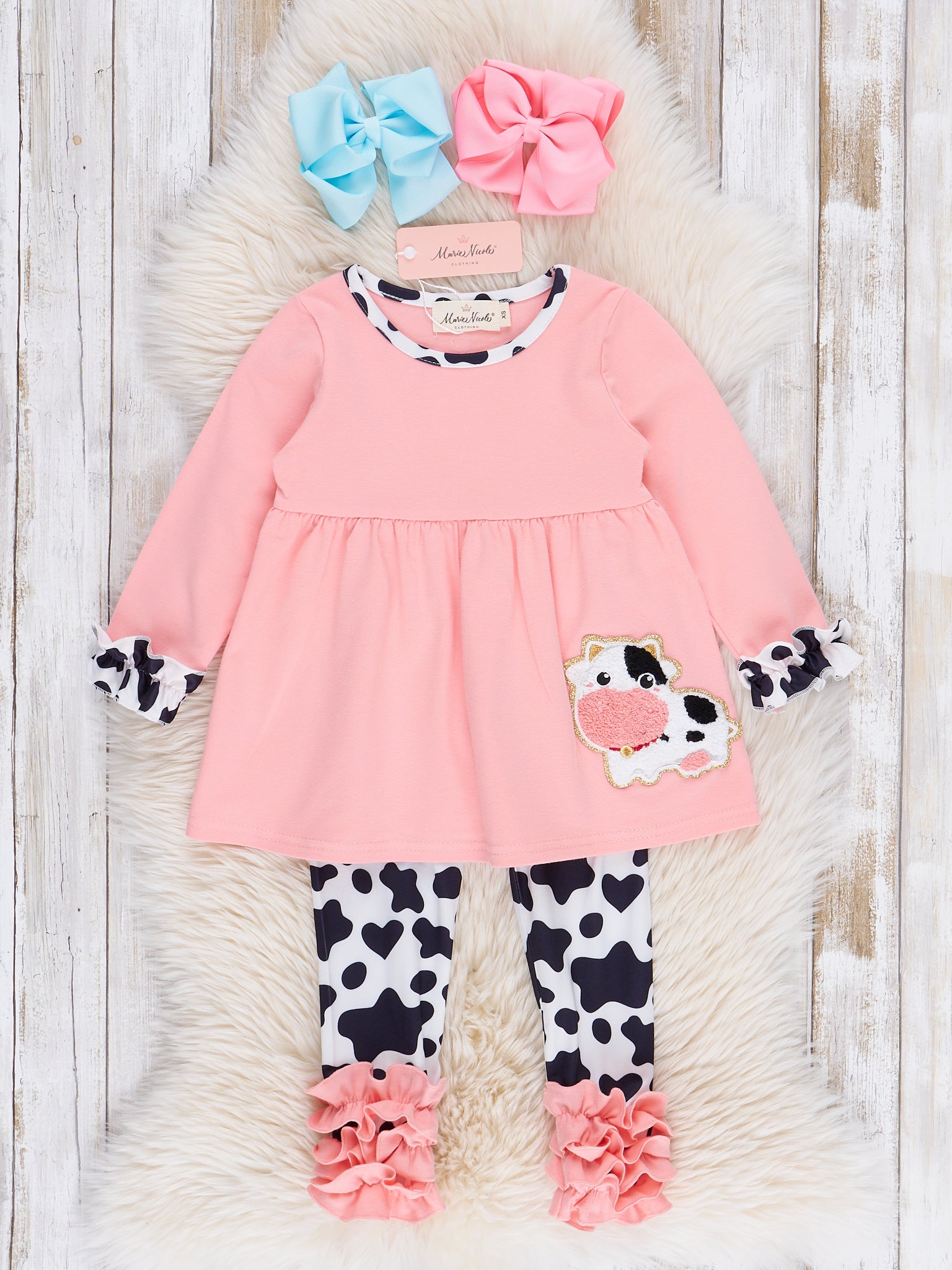 Coral Chenille Cow Outfit - Marie Nicole Clothing