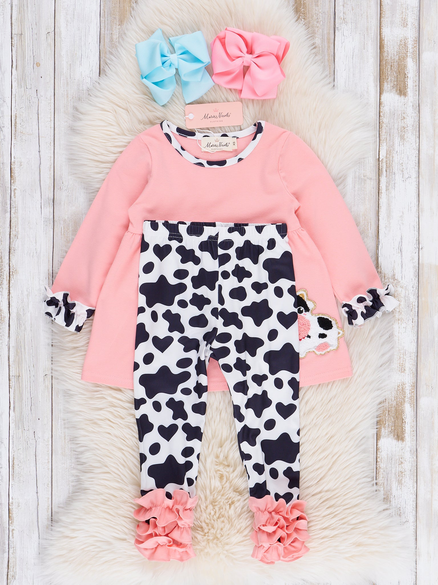 Coral Chenille Cow Outfit - Marie Nicole Clothing