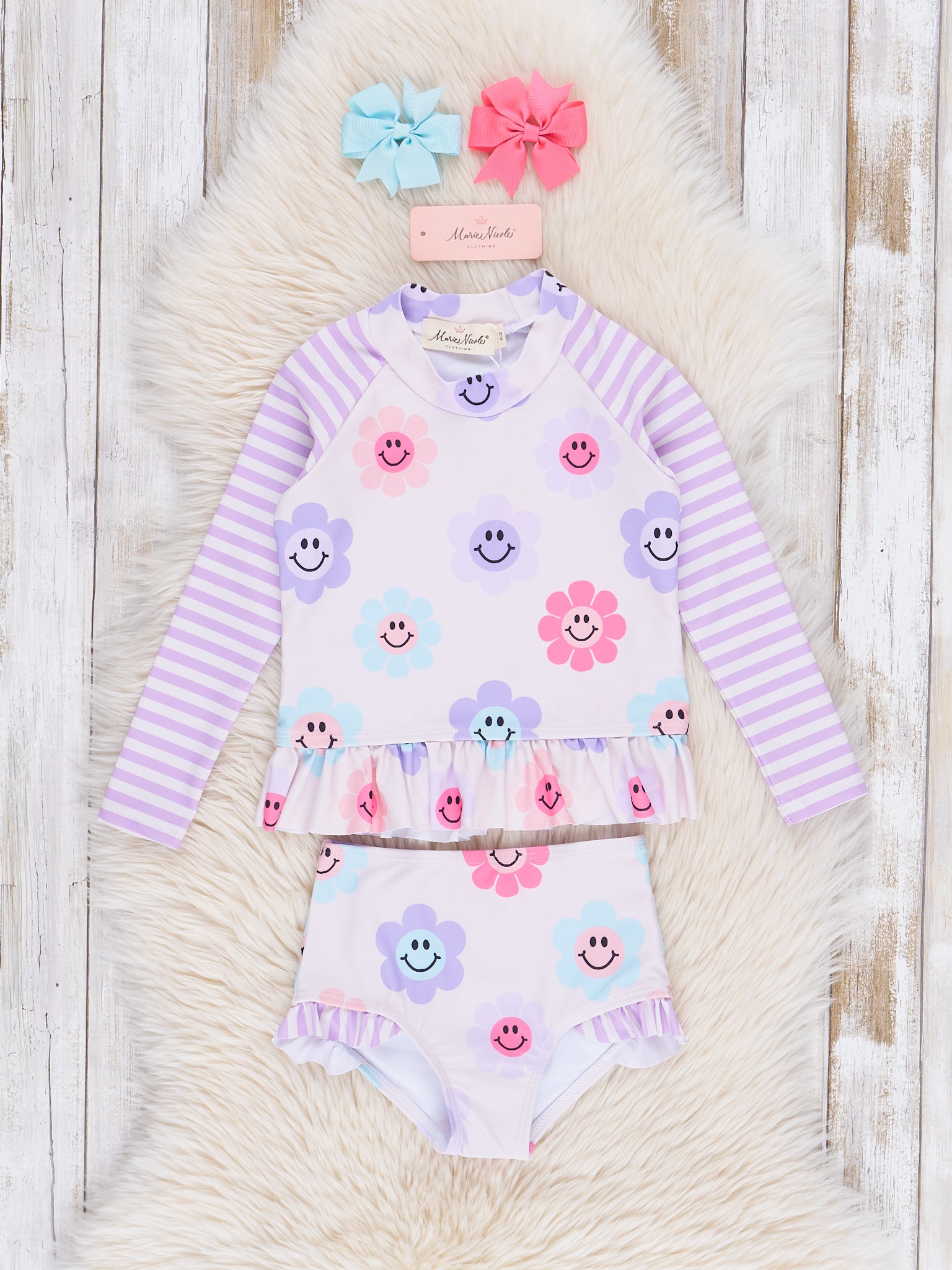 Purple Smiley Daisies Two Piece Rashguard - Marie Nicole Clothing