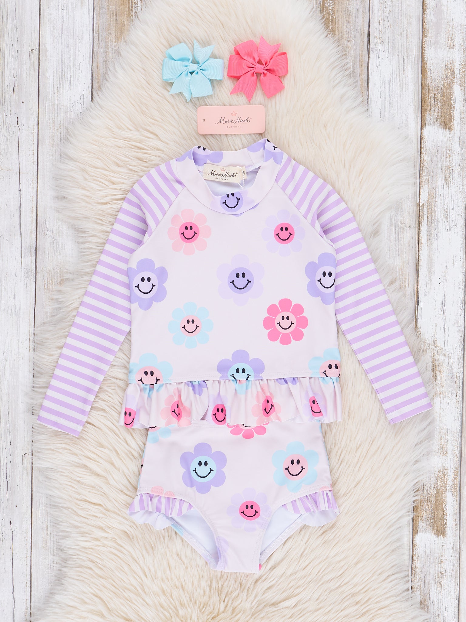 Purple Smiley Daisies Two Piece Rashguard - Marie Nicole Clothing