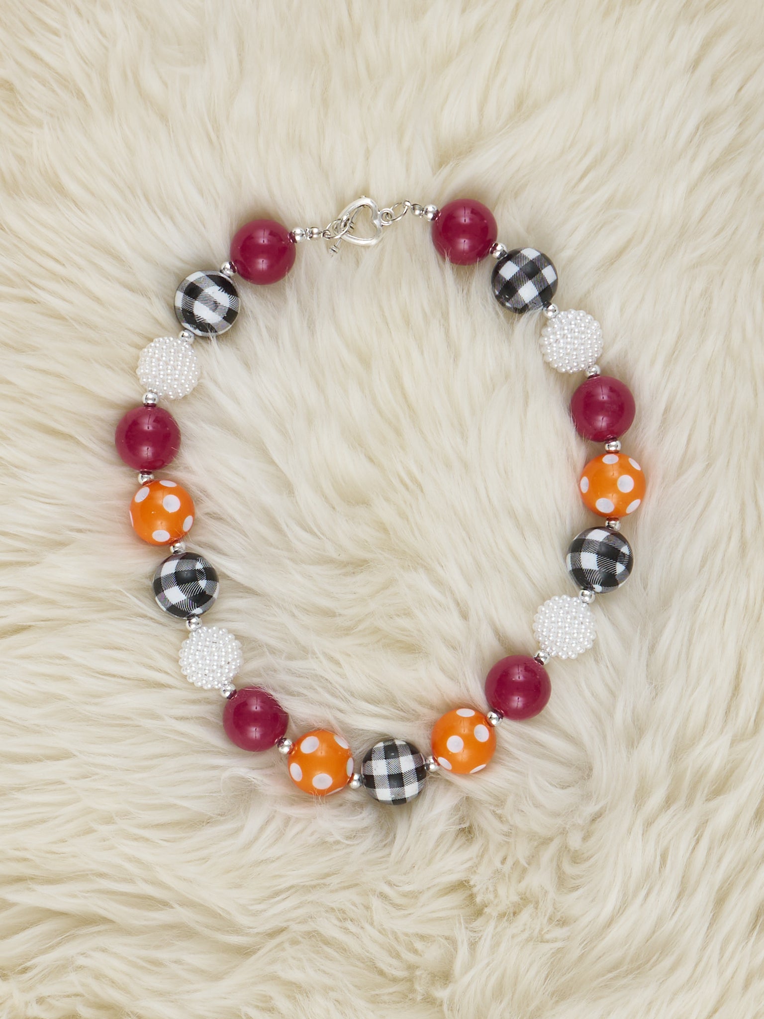 Orange Dot & Black Gingham Bubblegum Necklace - Marie Nicole Clothing