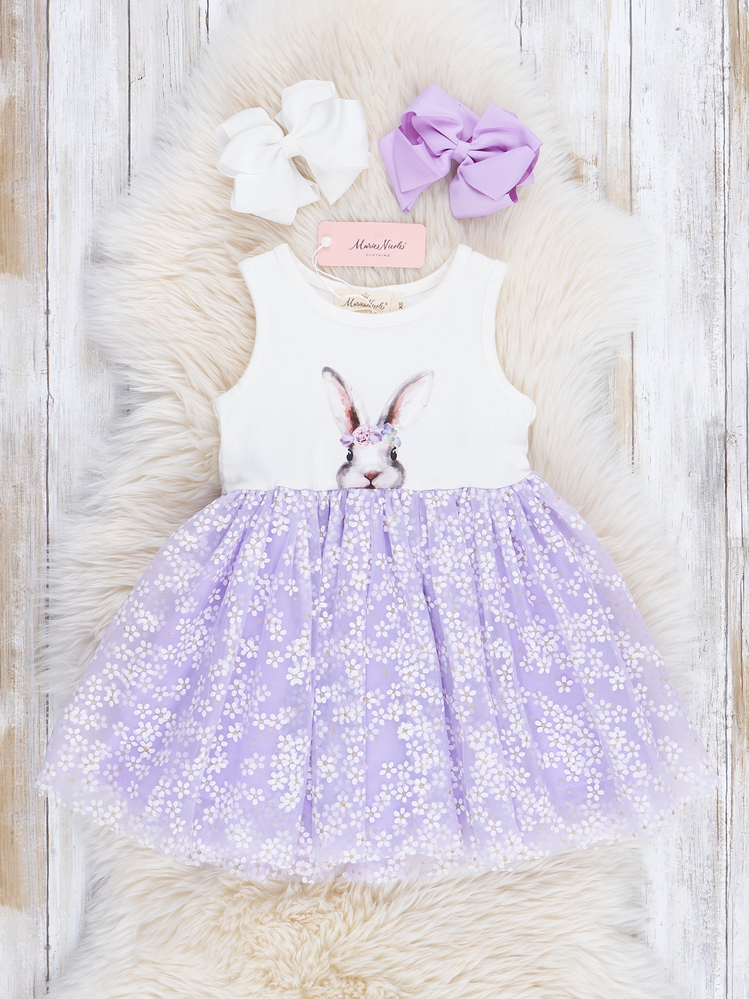 Lavender Bunny Floral Tulle Dress - Marie Nicole Clothing