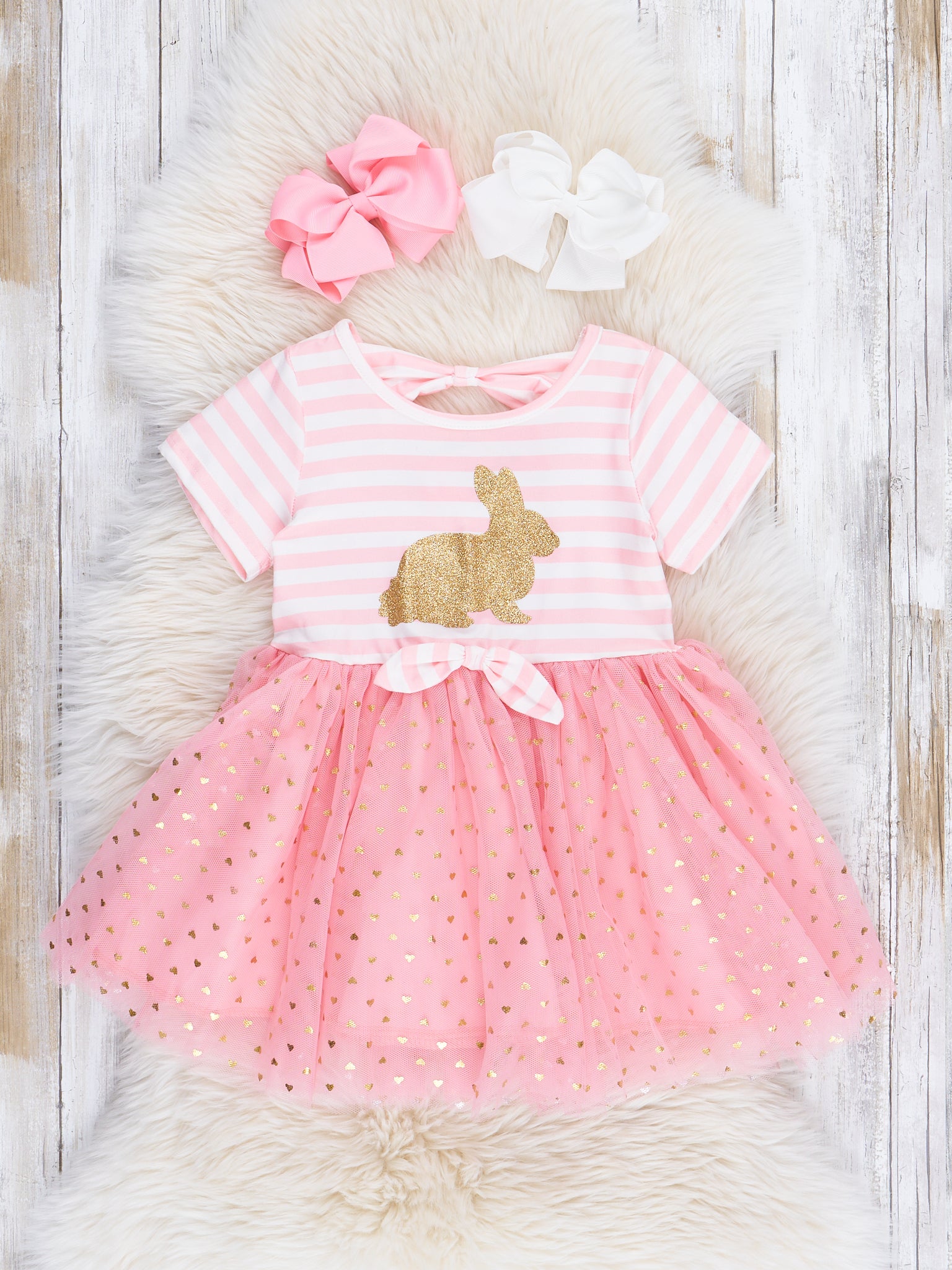 Striped Gold Bunny Tulle Dress - Marie Nicole Clothing