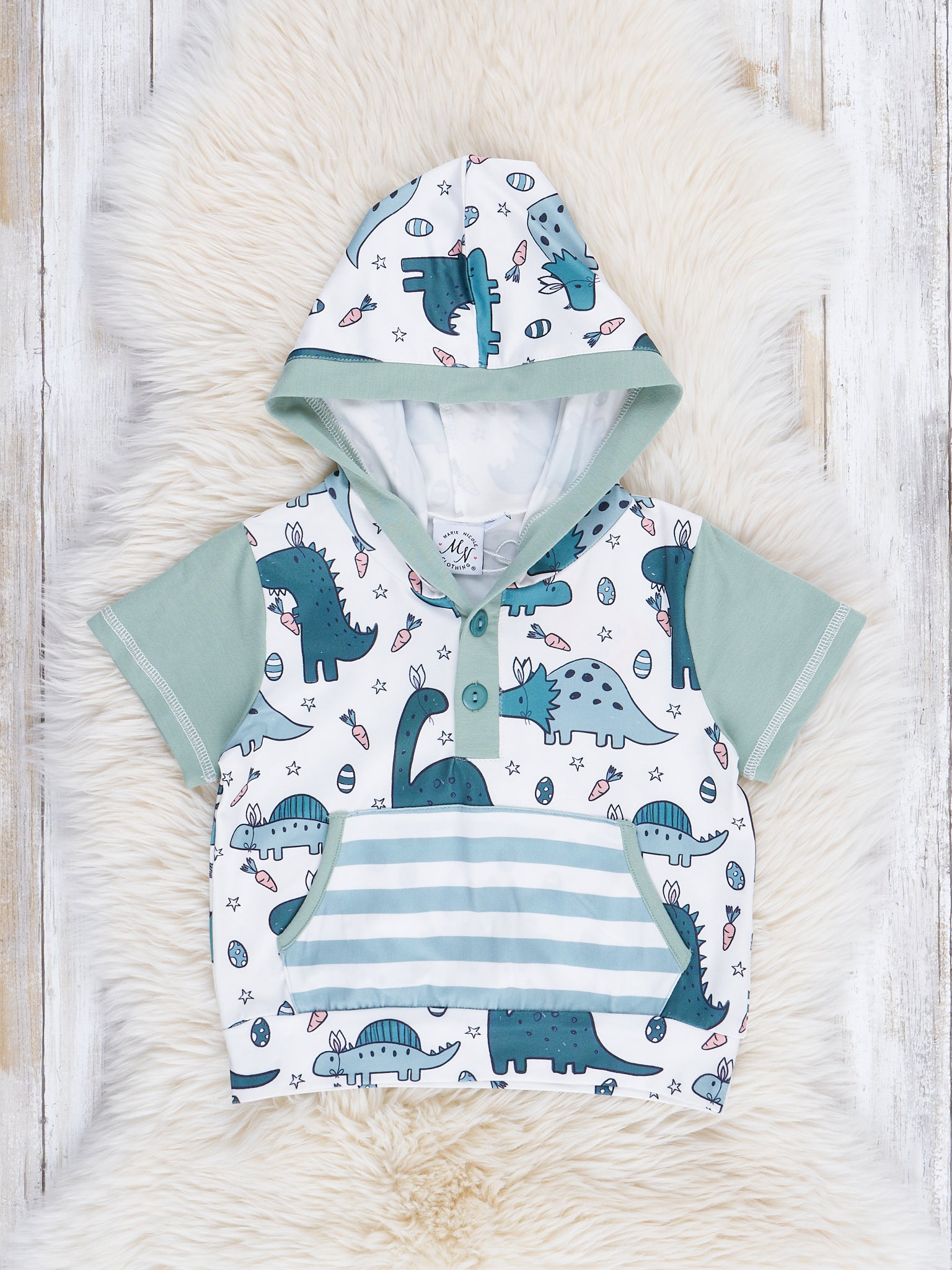 Sage Dino Pocket Hoodie - Marie Nicole Clothing