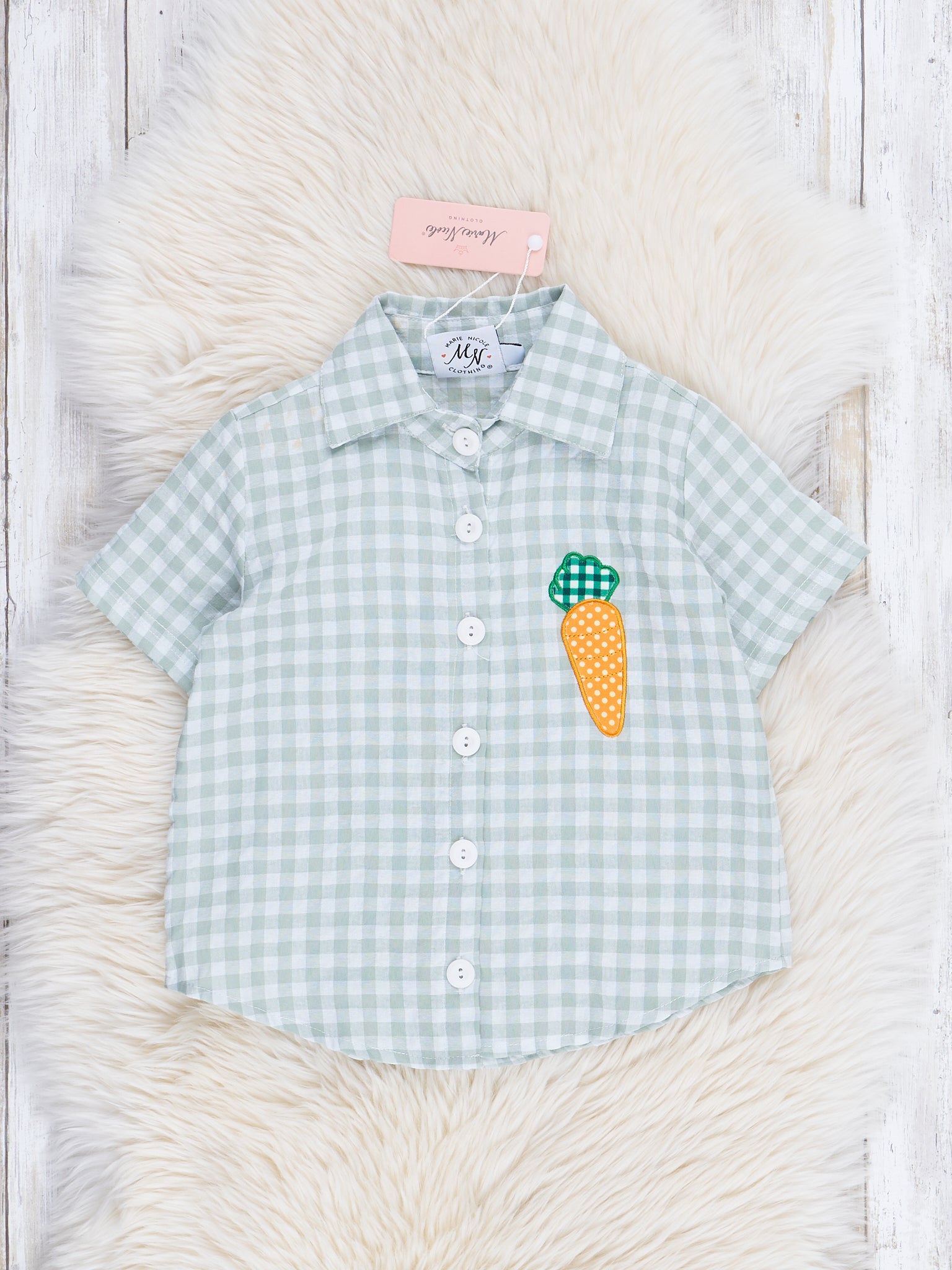 Sage Gingham Carrot Button Down Shirt - Marie Nicole Clothing