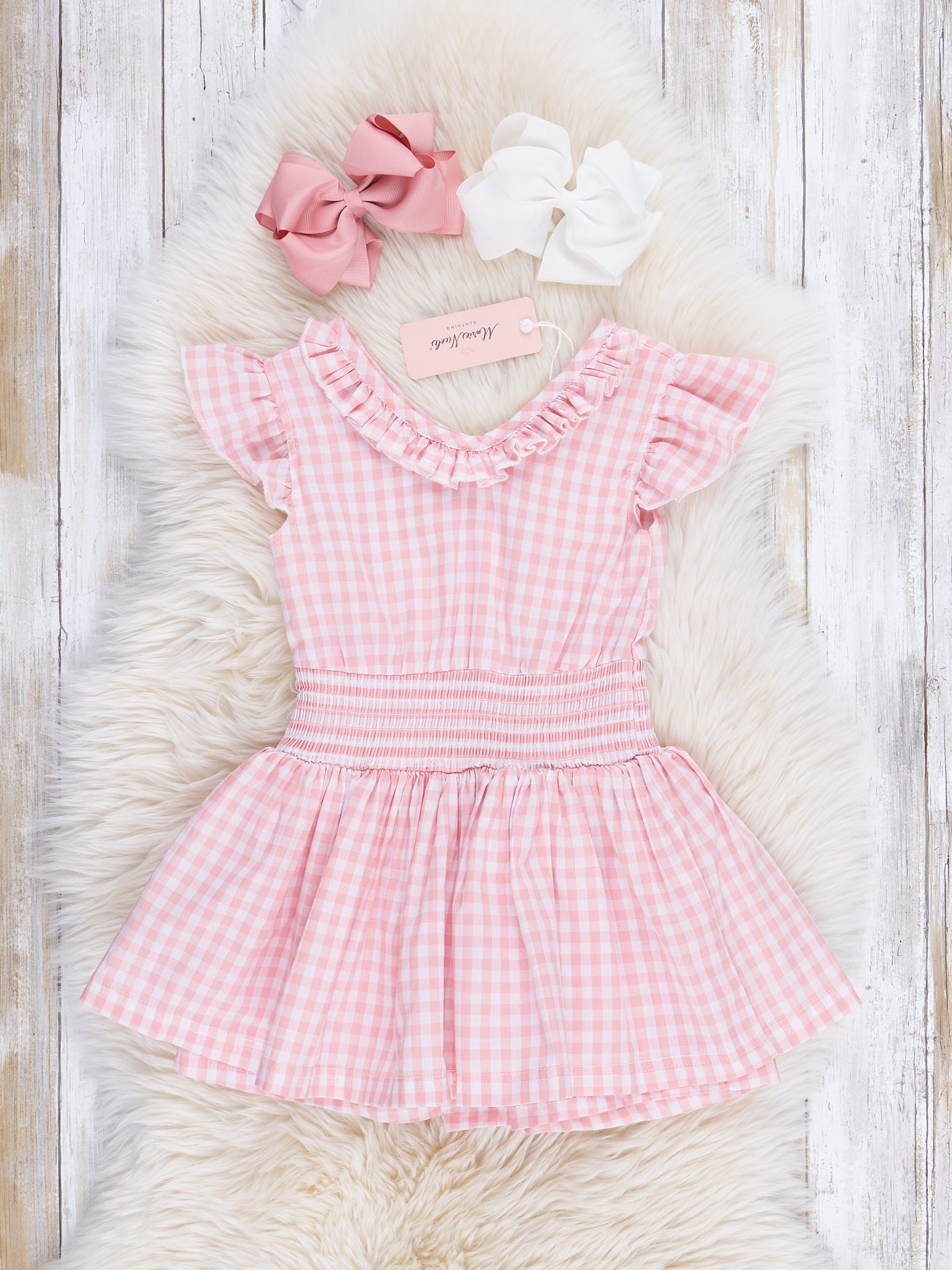 Soft Pink Gingham Ruffle Romper - Marie Nicole Clothing