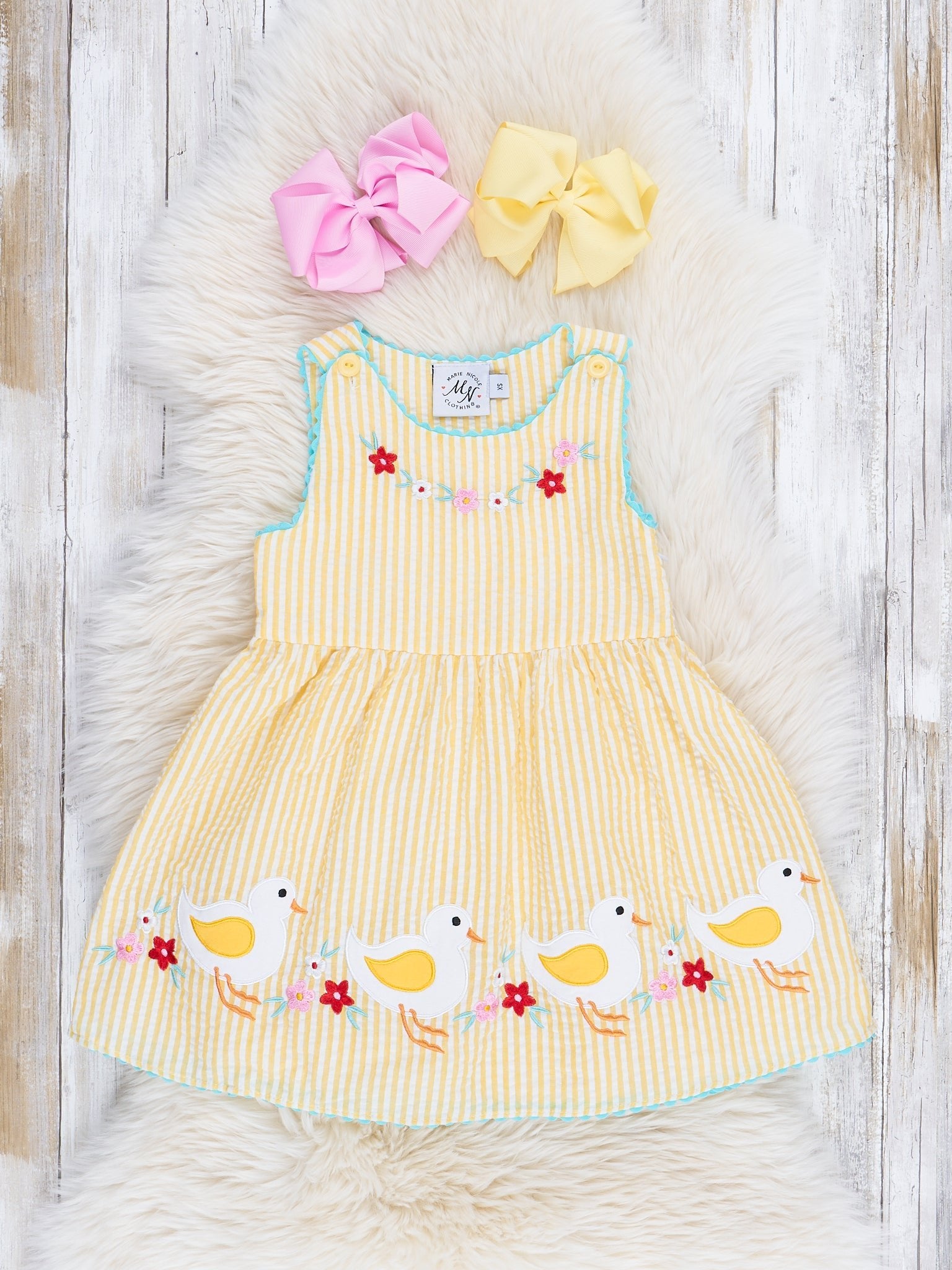 Yellow Gingham Floral Duck Dress - Marie Nicole Clothing