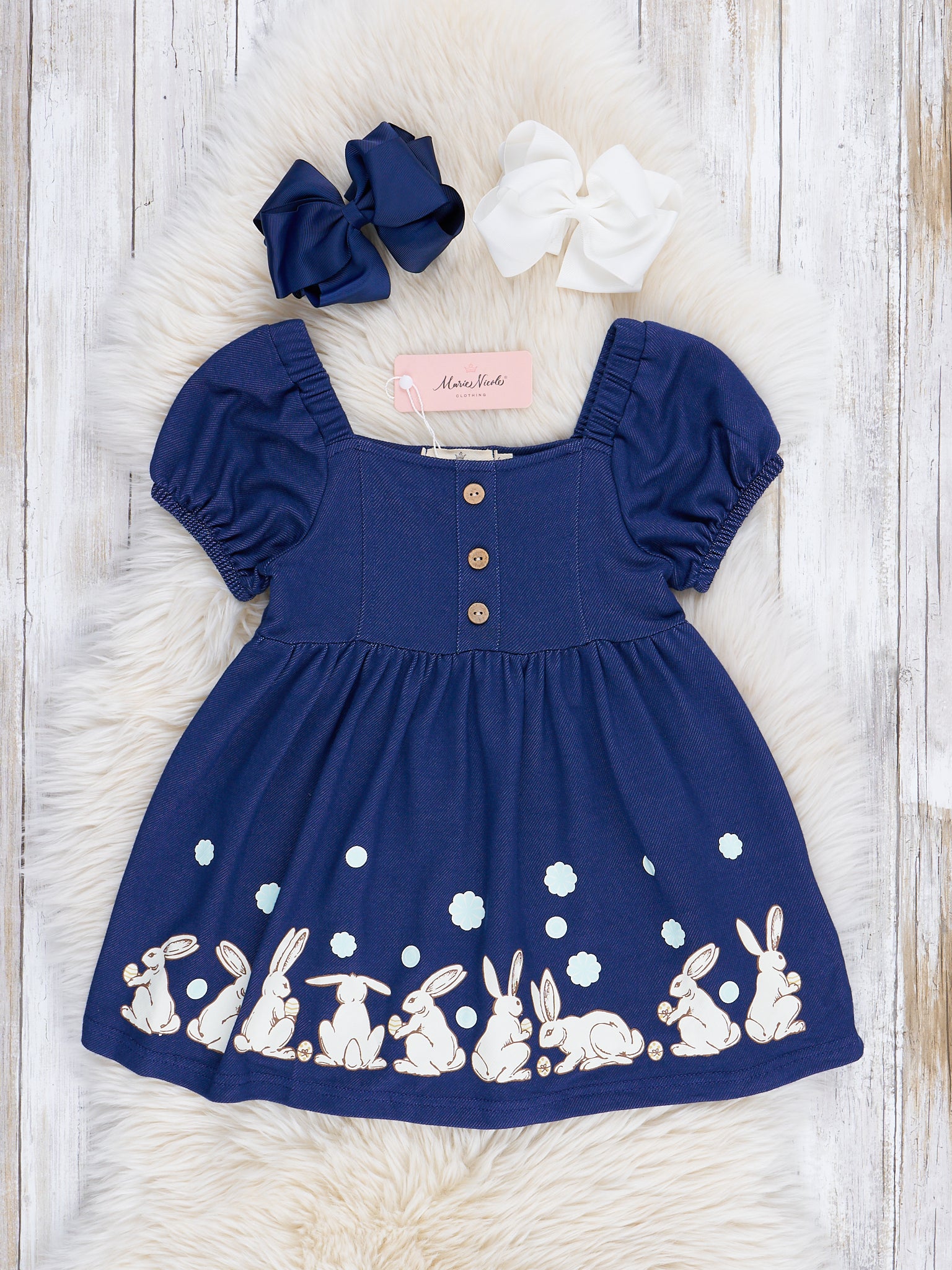 Chambray Puff Sleeve Bunny Dress - Marie Nicole Clothing