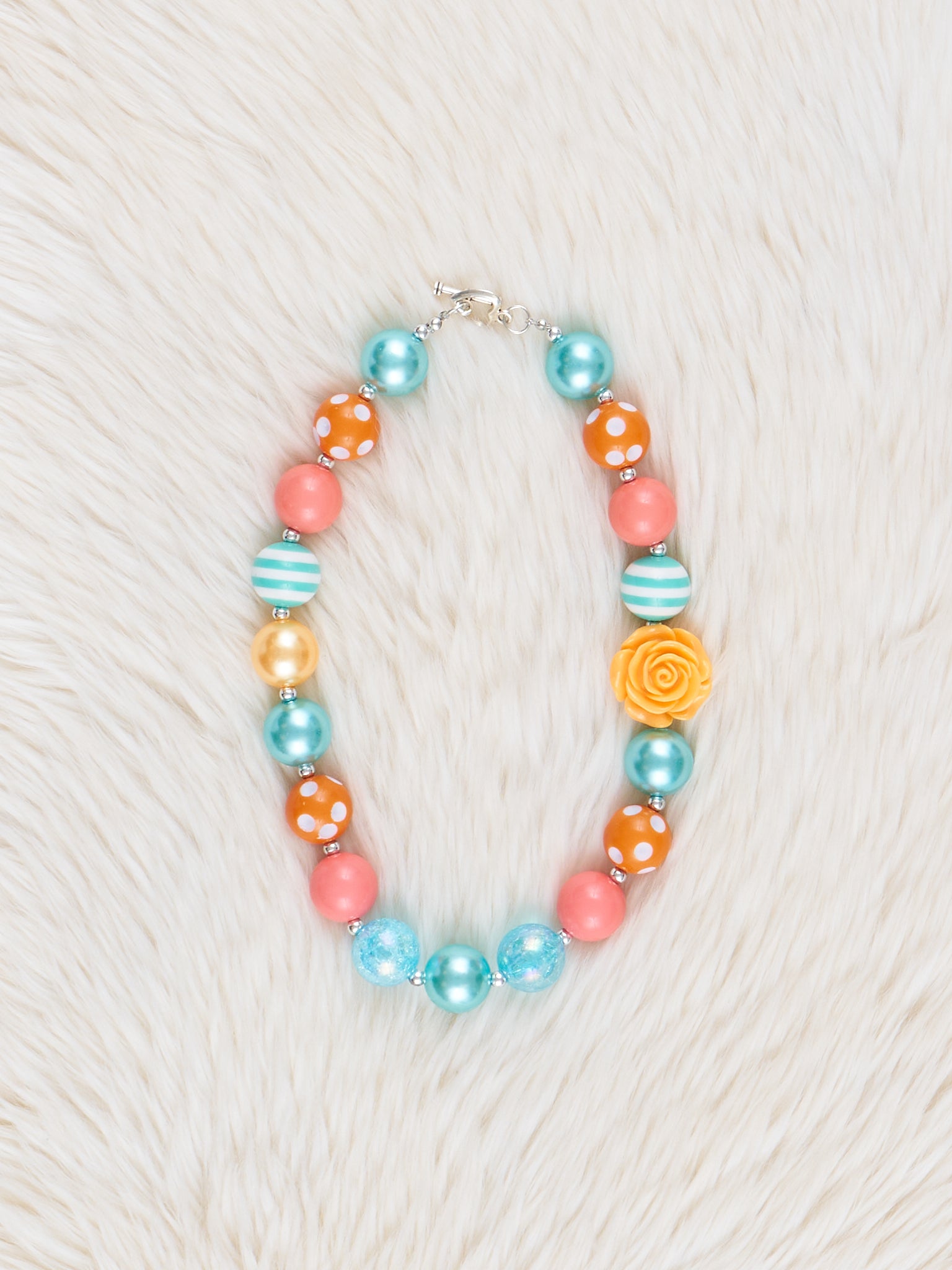 Teal & Orange Rose Bubblegum Necklace - Marie Nicole Clothing