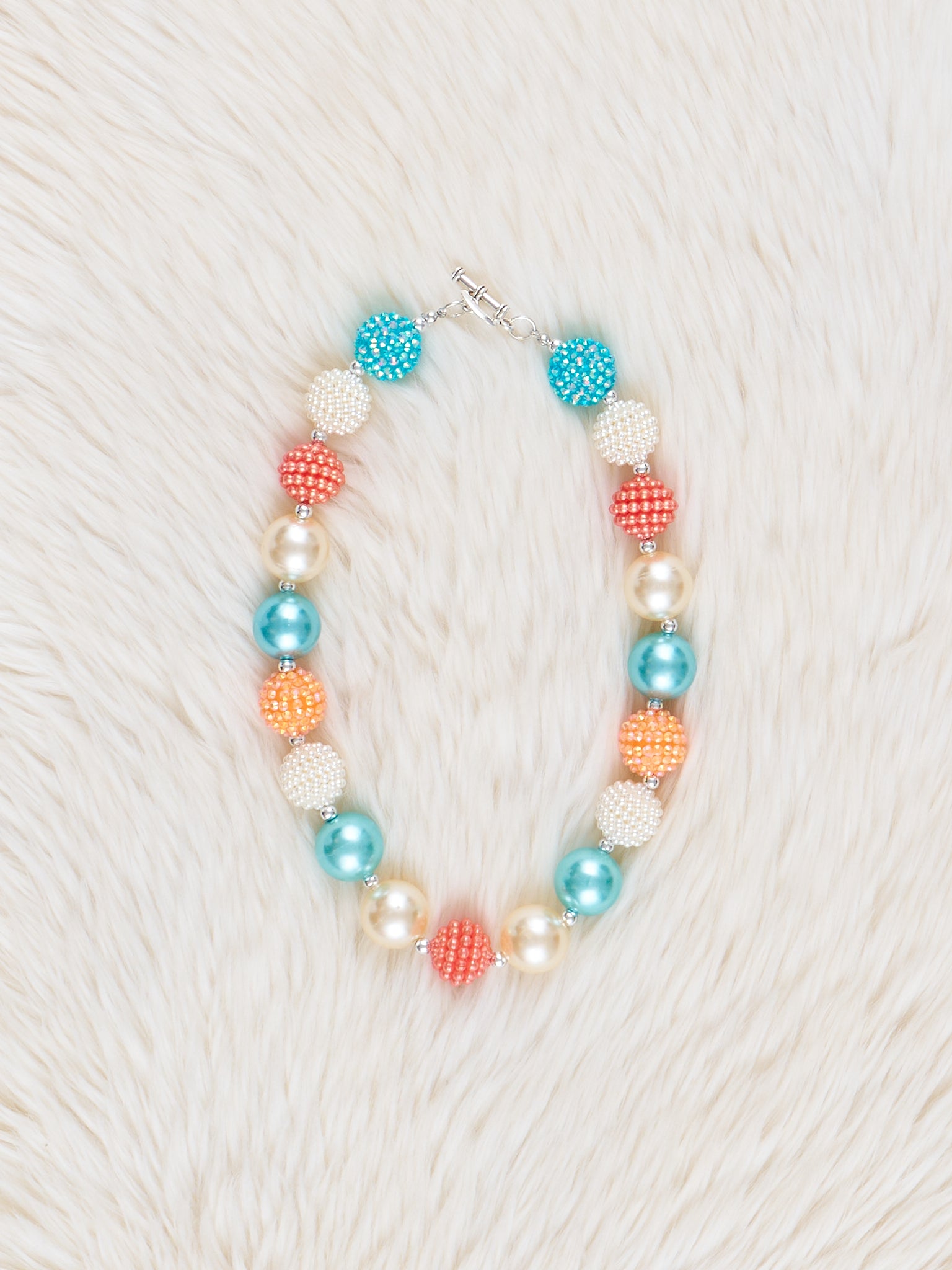 Orange & Blue Sparkly Bubblegum Necklace - Marie Nicole Clothing