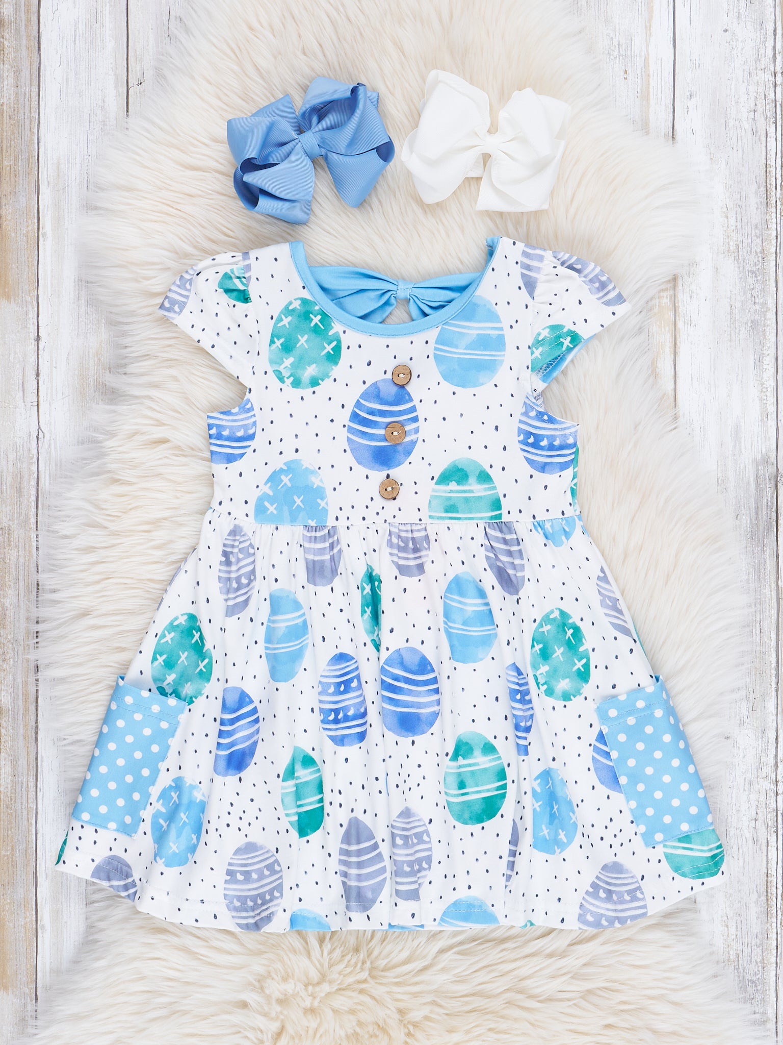Blue Easter Egg Polka Dot Pocket Dress - Marie Nicole Clothing