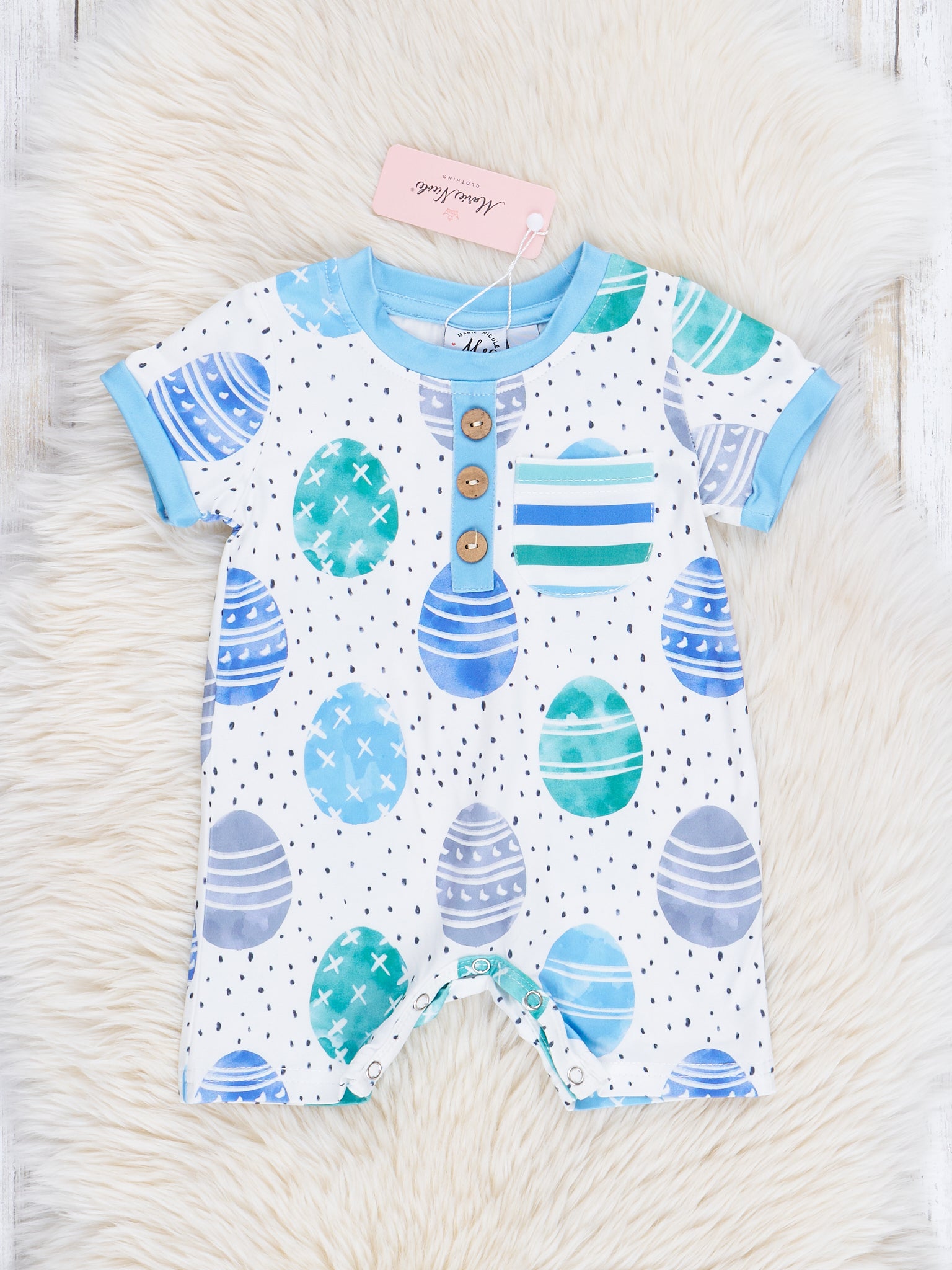 Blue Easter Egg Polka Dot Romper - Marie Nicole Clothing