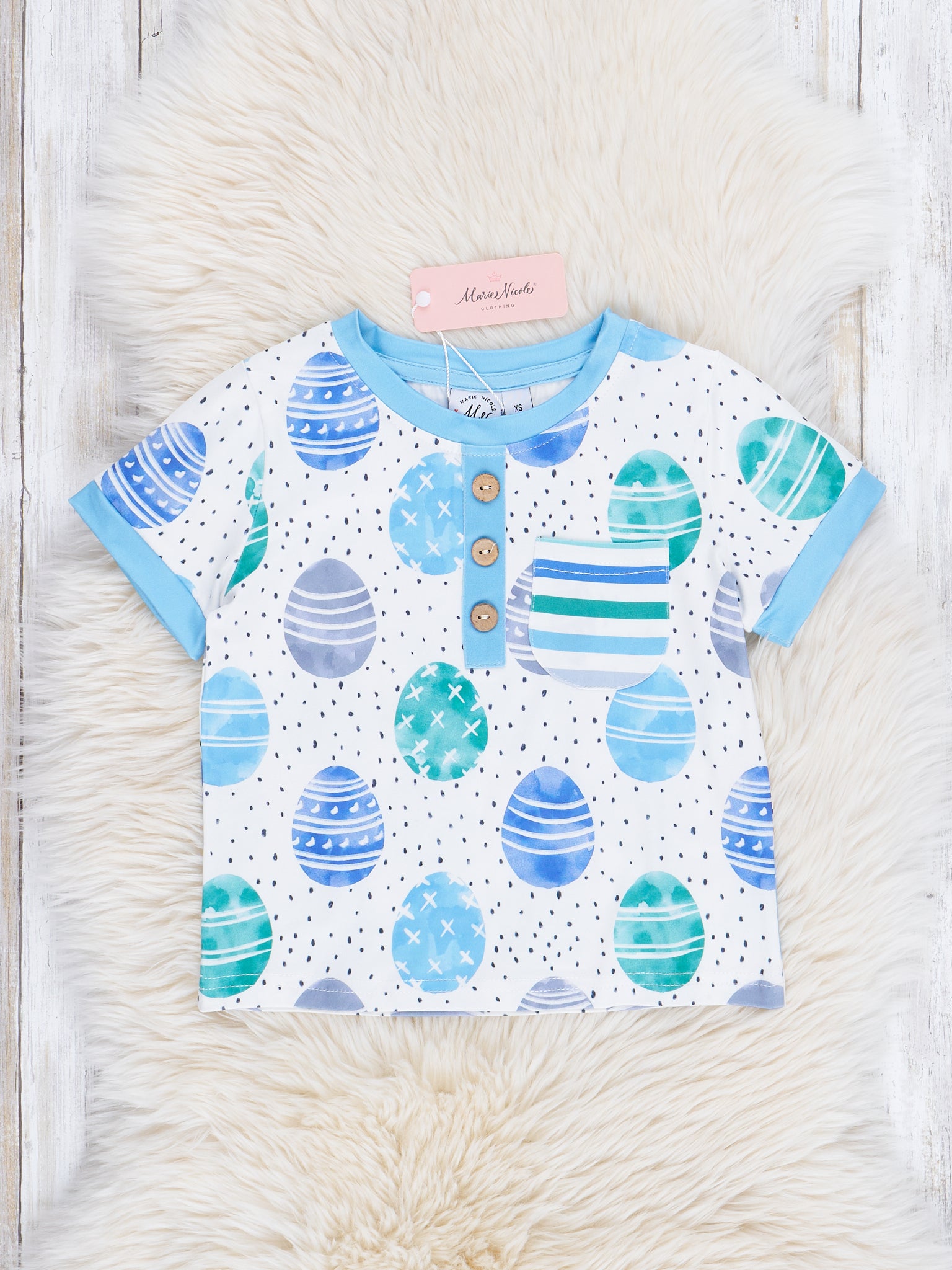 Blue Easter Egg Polka Dot Shirt - Marie Nicole Clothing