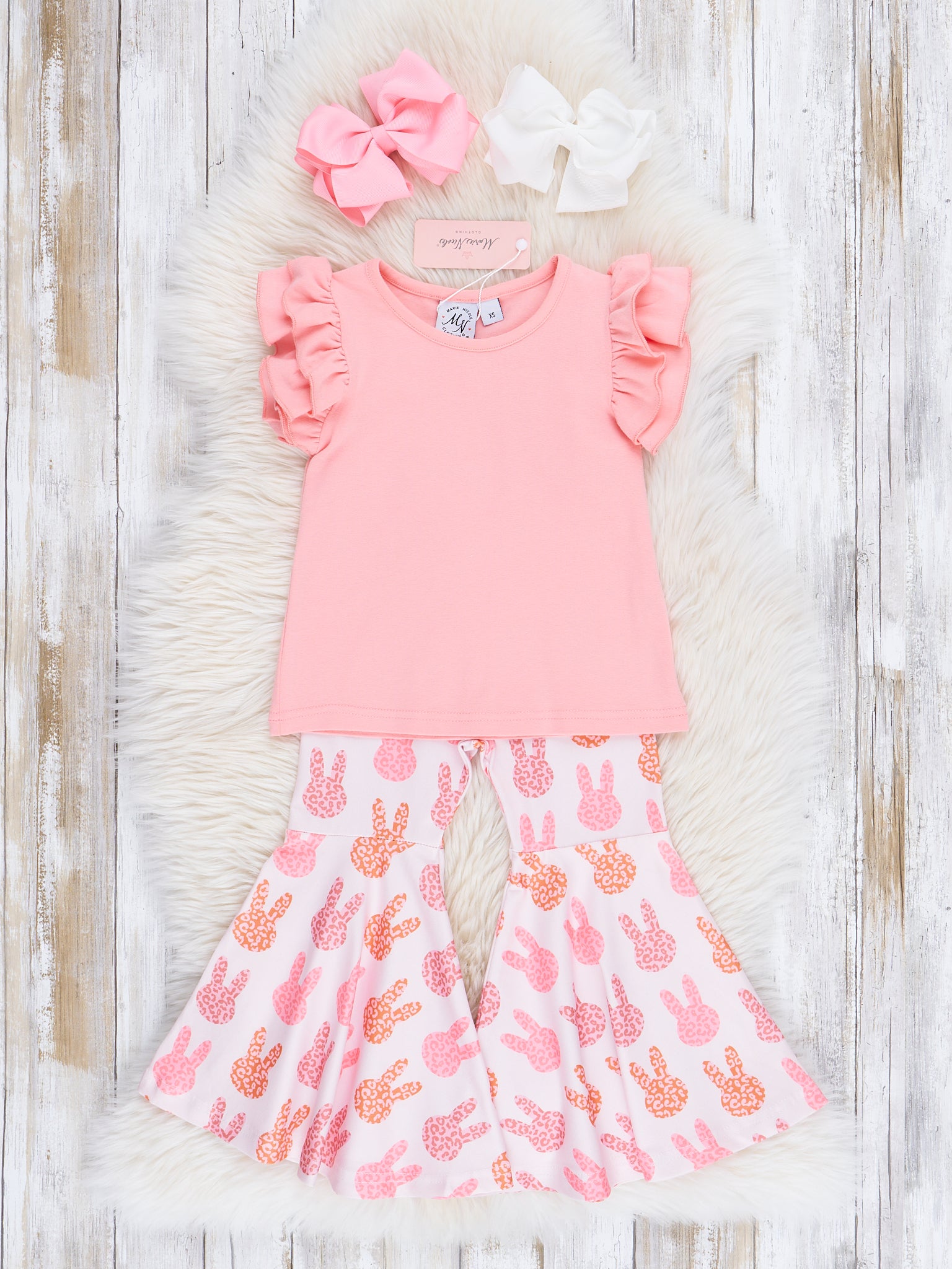 Coral Ruffle Tank & Bunny Bell Bottoms Outfit - Marie Nicole Clothing