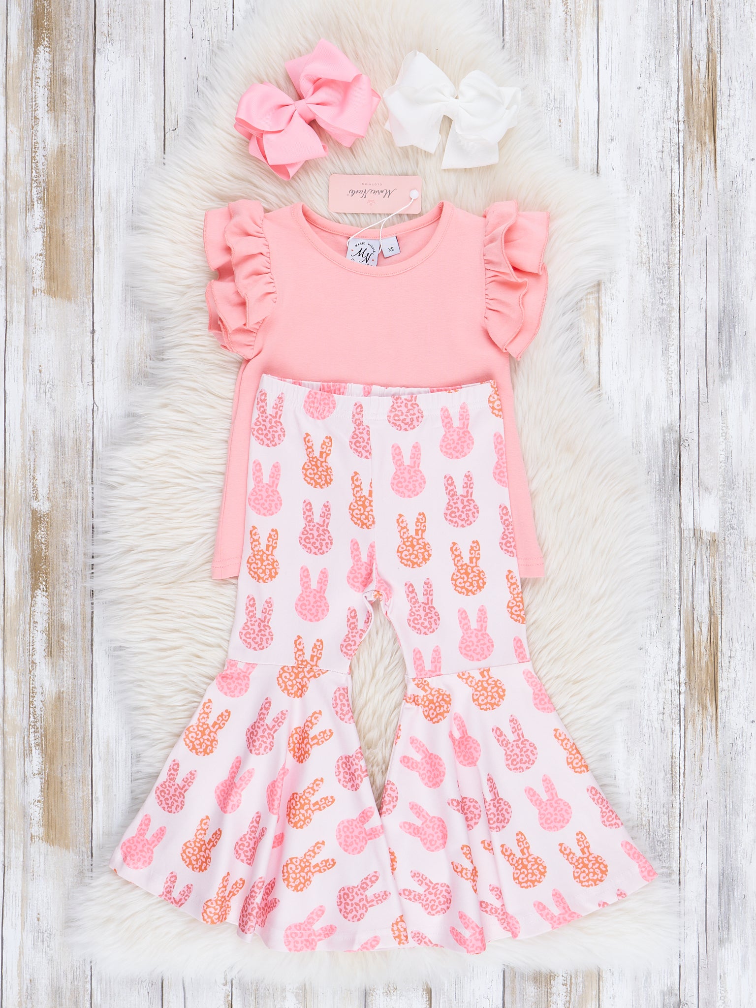 Coral Ruffle Tank & Bunny Bell Bottoms Outfit - Marie Nicole Clothing
