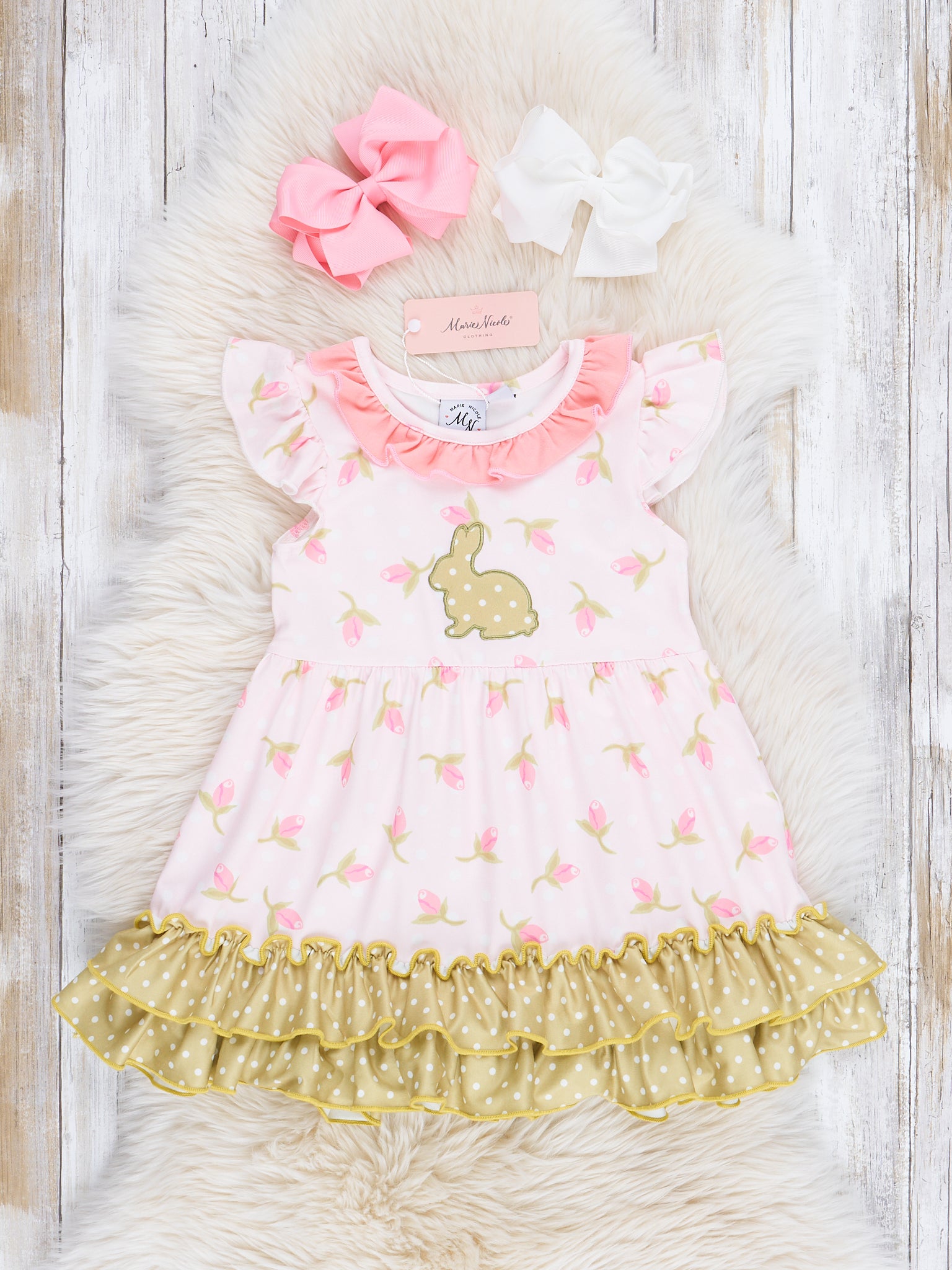 Coral & Olive Floral Ruffle Dress - Marie Nicole Clothing