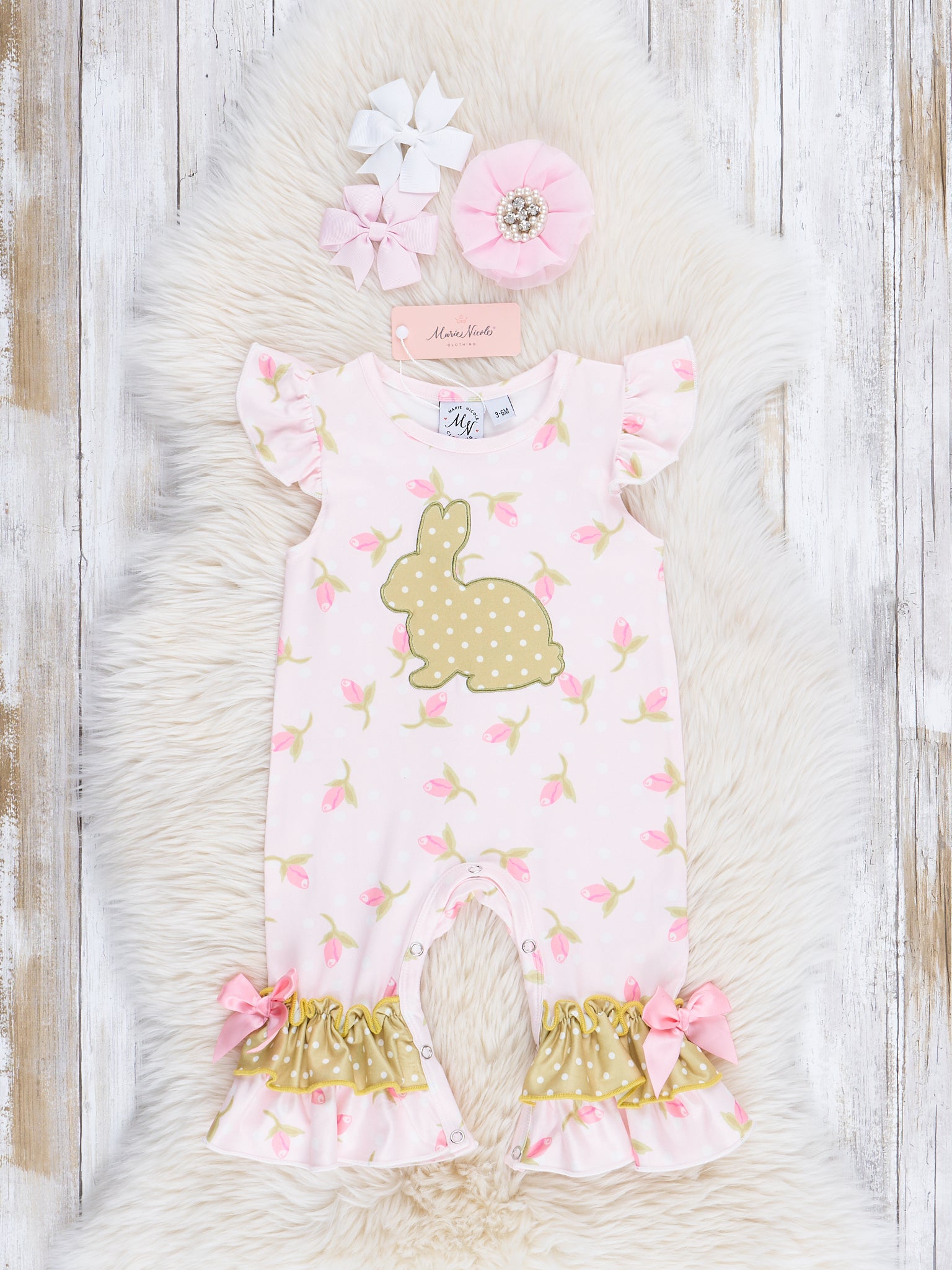 Coral & Olive Floral Ruffle Romper - Marie Nicole Clothing