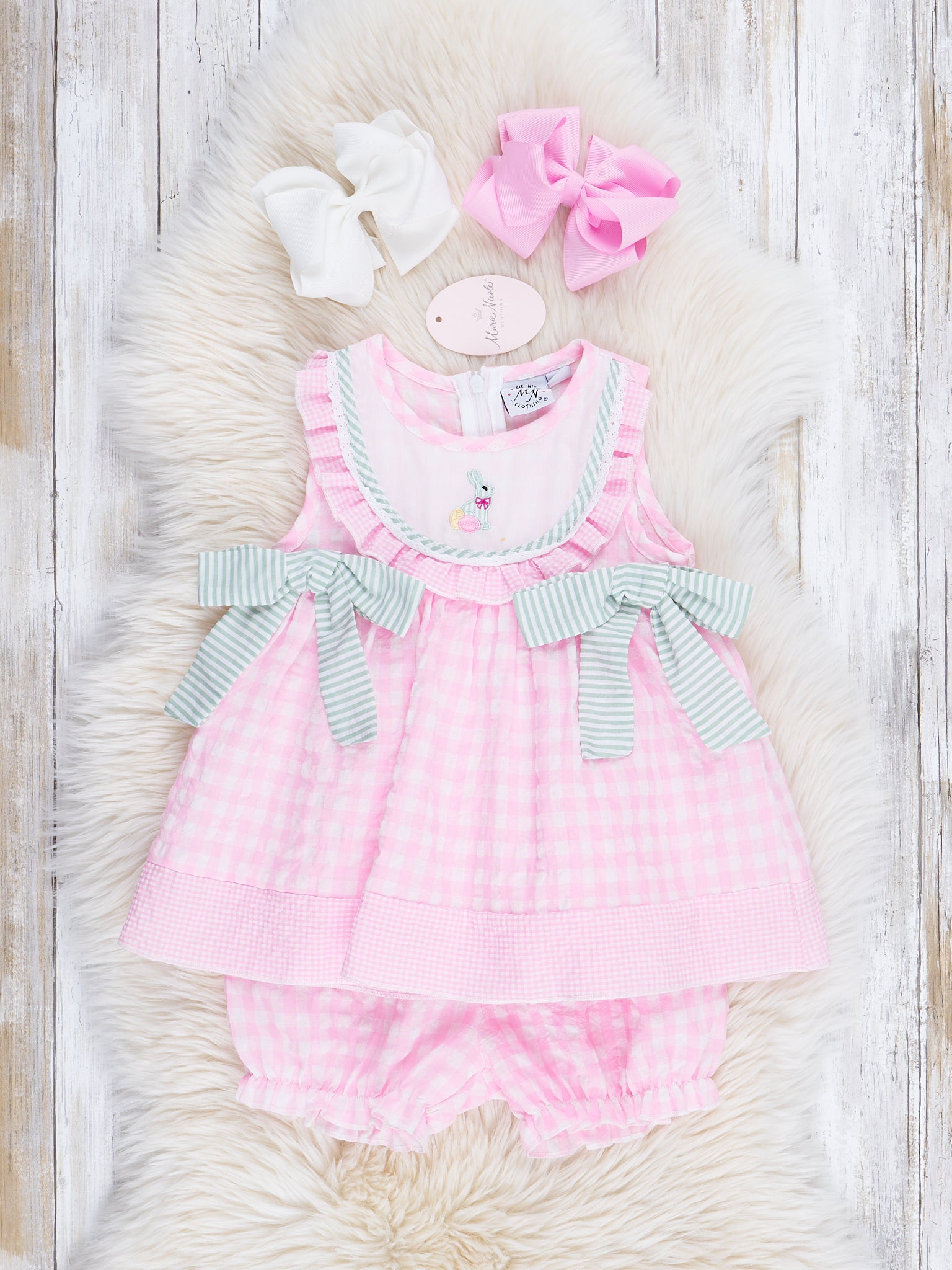 Pink Gingham Bunny Tank Outfit - Marie Nicole Clothing