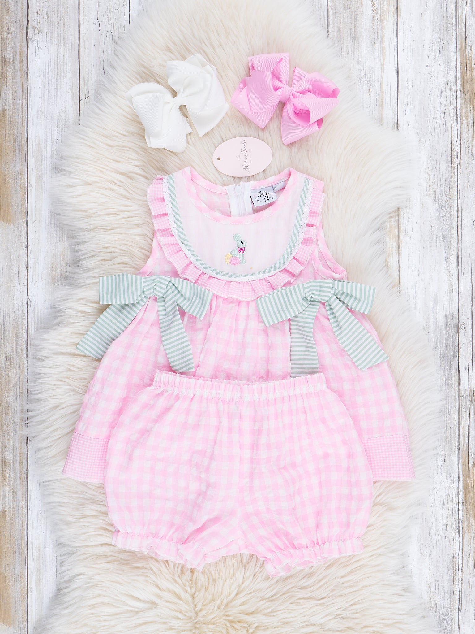 Pink Gingham Bunny Tank Outfit - Marie Nicole Clothing