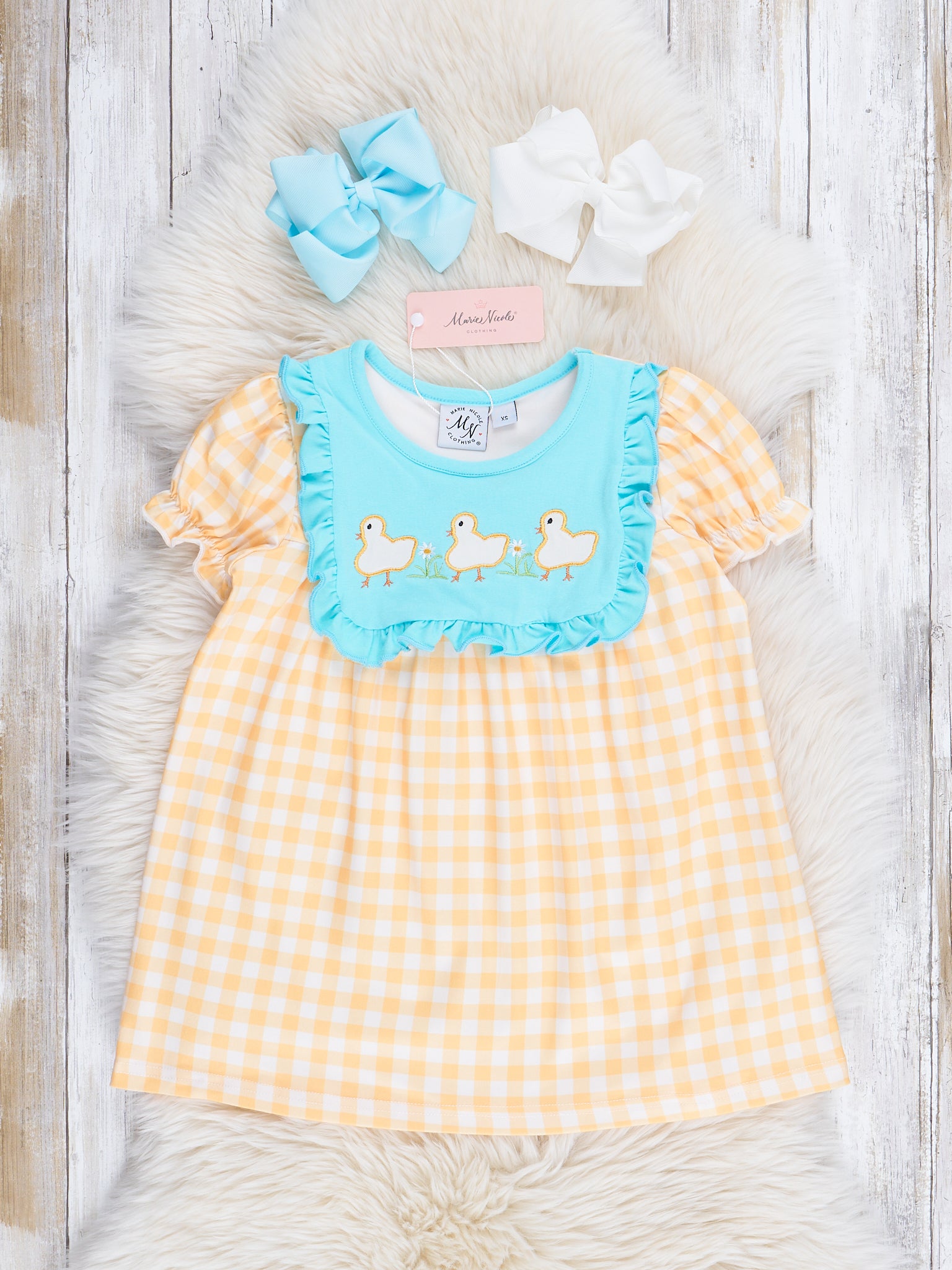 Yellow Gingham Chick Ruffle Dress - Marie Nicole Clothing