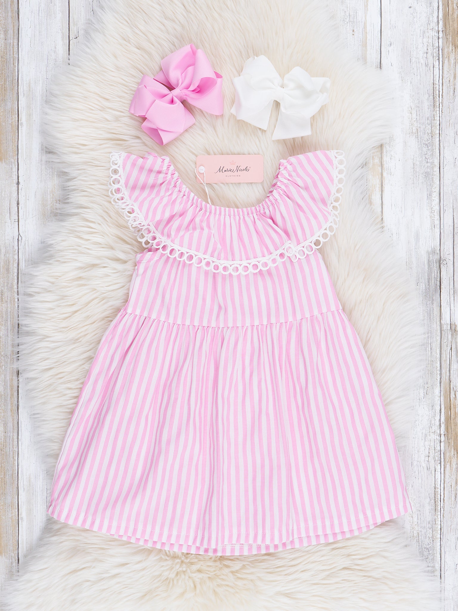 Pink Striped Round Neck Dress - Marie Nicole Clothing
