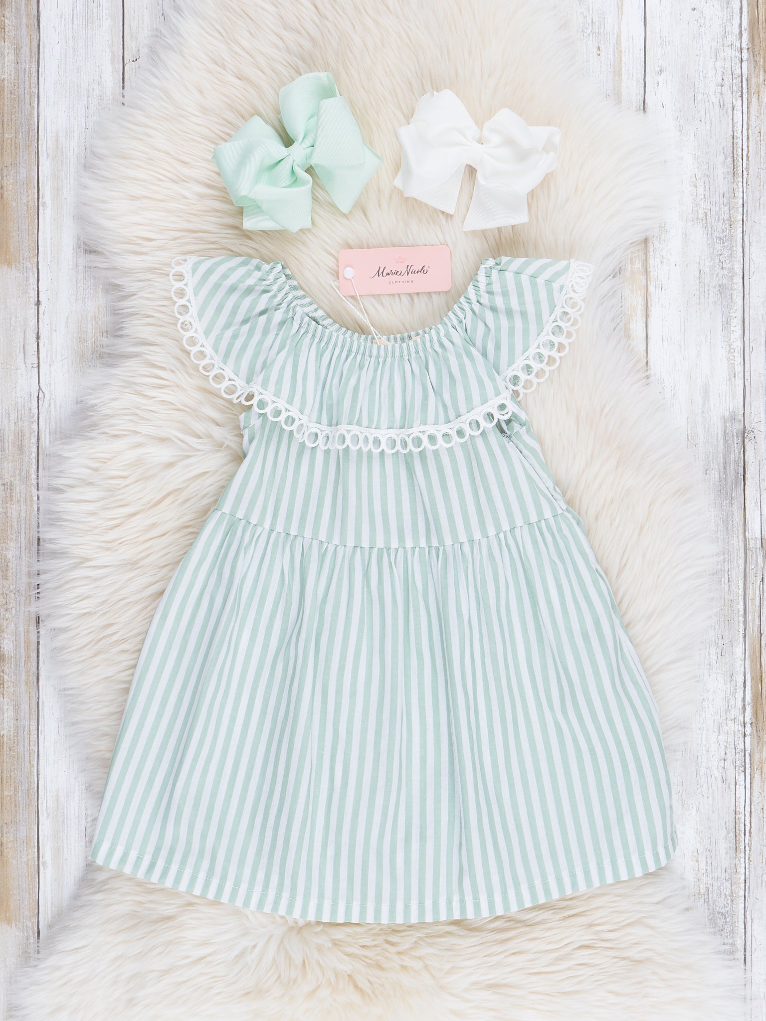 Green Striped Round Neck Dress - Marie Nicole Clothing