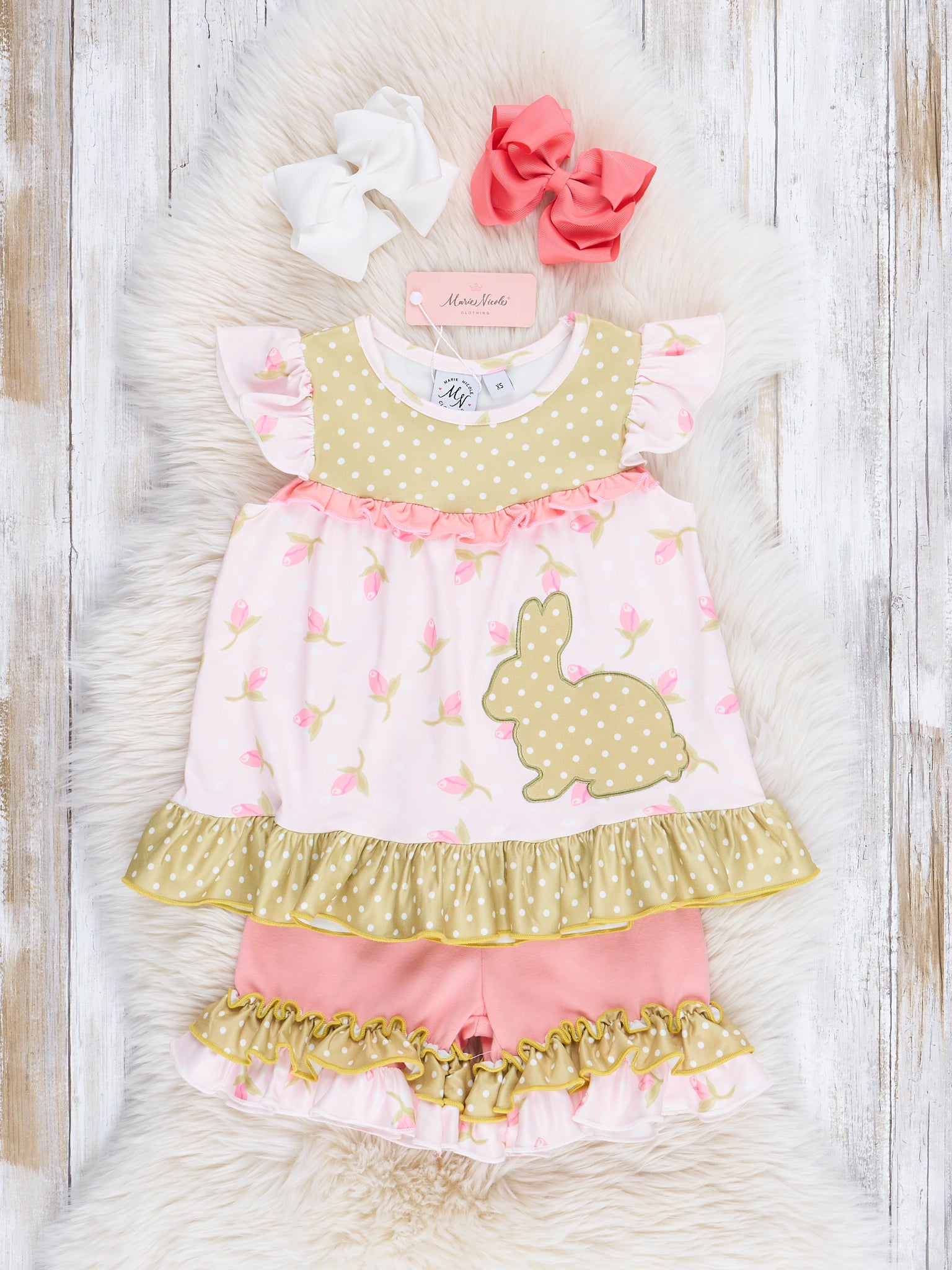 Coral & Olive Floral Ruffle Outfit - Marie Nicole Clothing