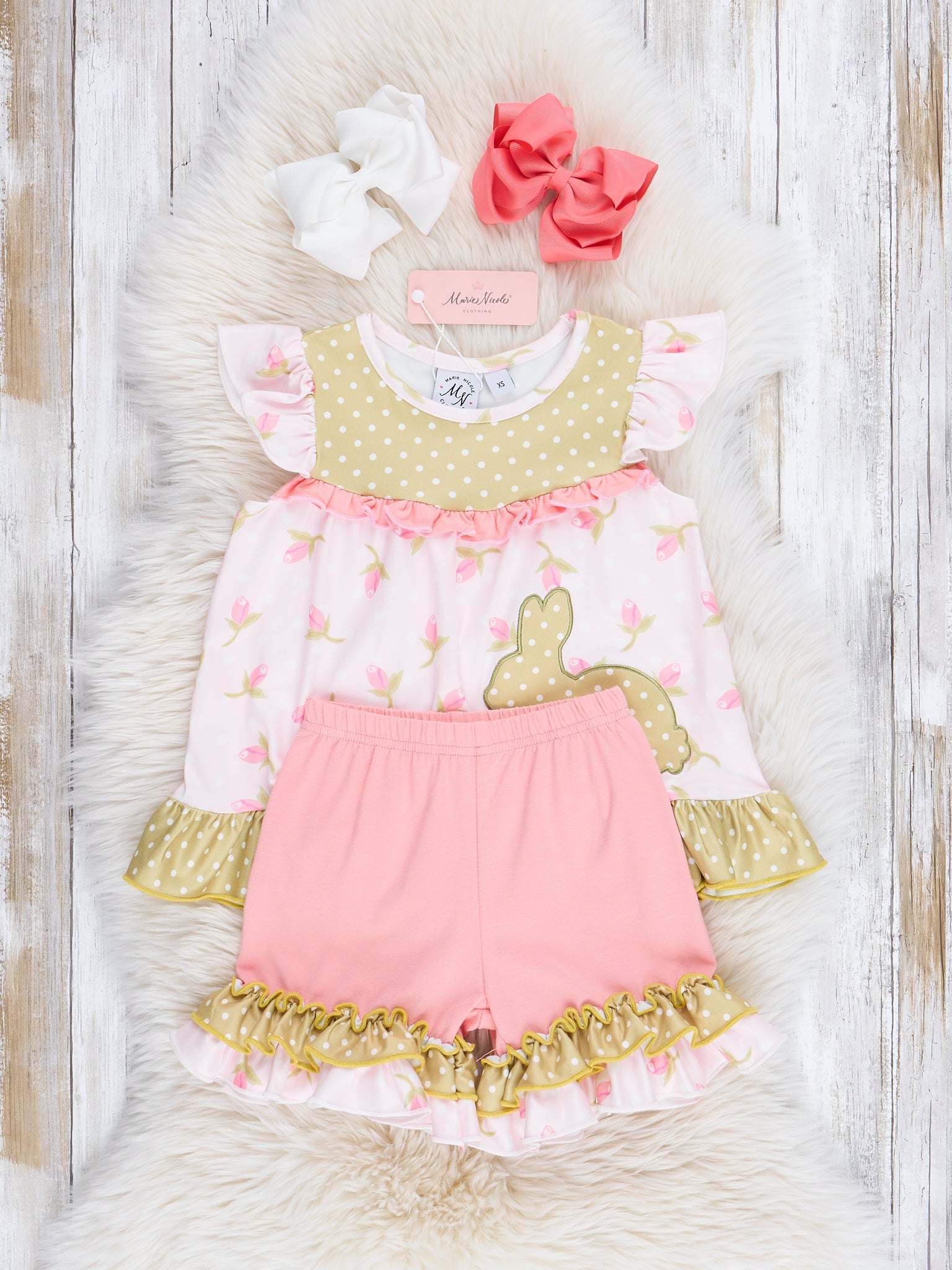 Coral & Olive Floral Ruffle Outfit - Marie Nicole Clothing