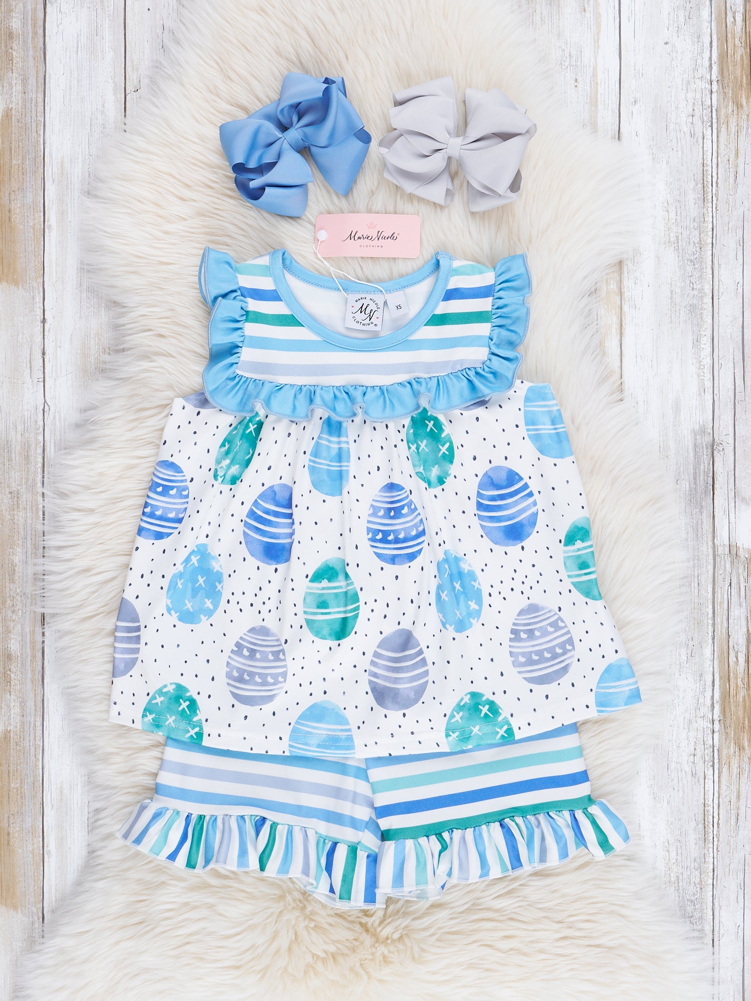 Blue Easter Egg Polka Dot Ruffle Outfit - Marie Nicole Clothing