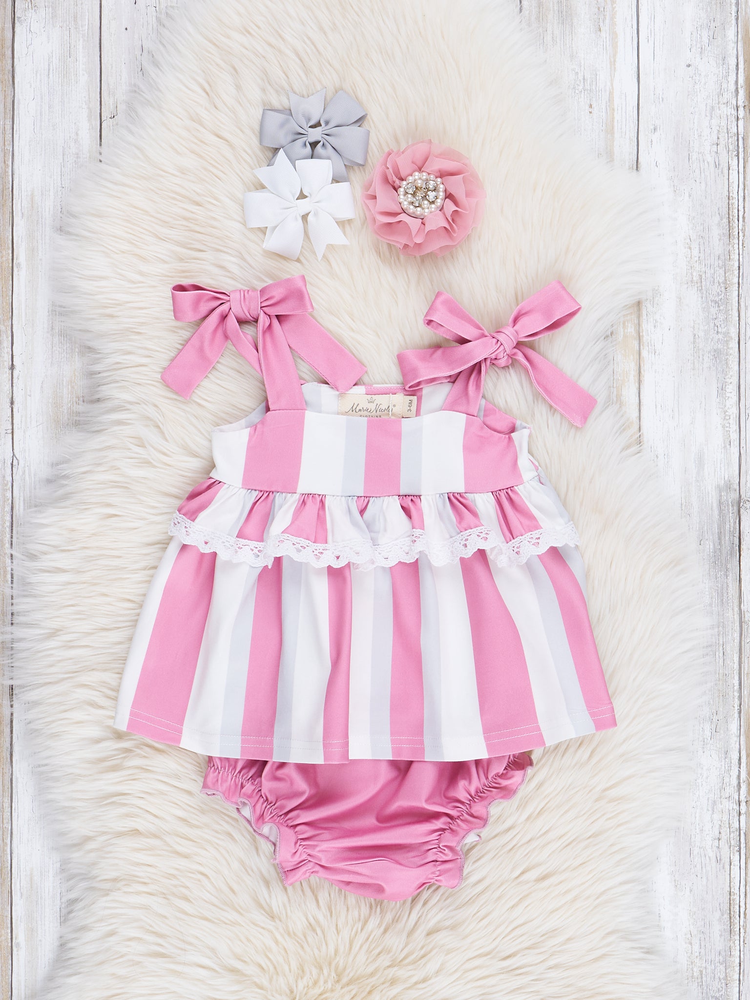 Dusty Rose Striped Tie Top & Bloomers Set - Marie Nicole Clothing
