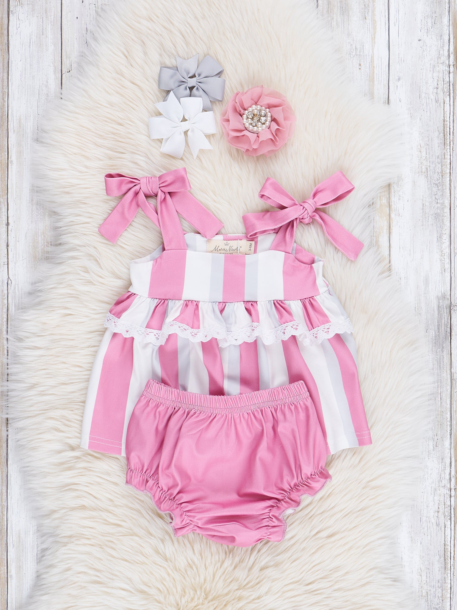 Dusty Rose Striped Tie Top & Bloomers Set - Marie Nicole Clothing