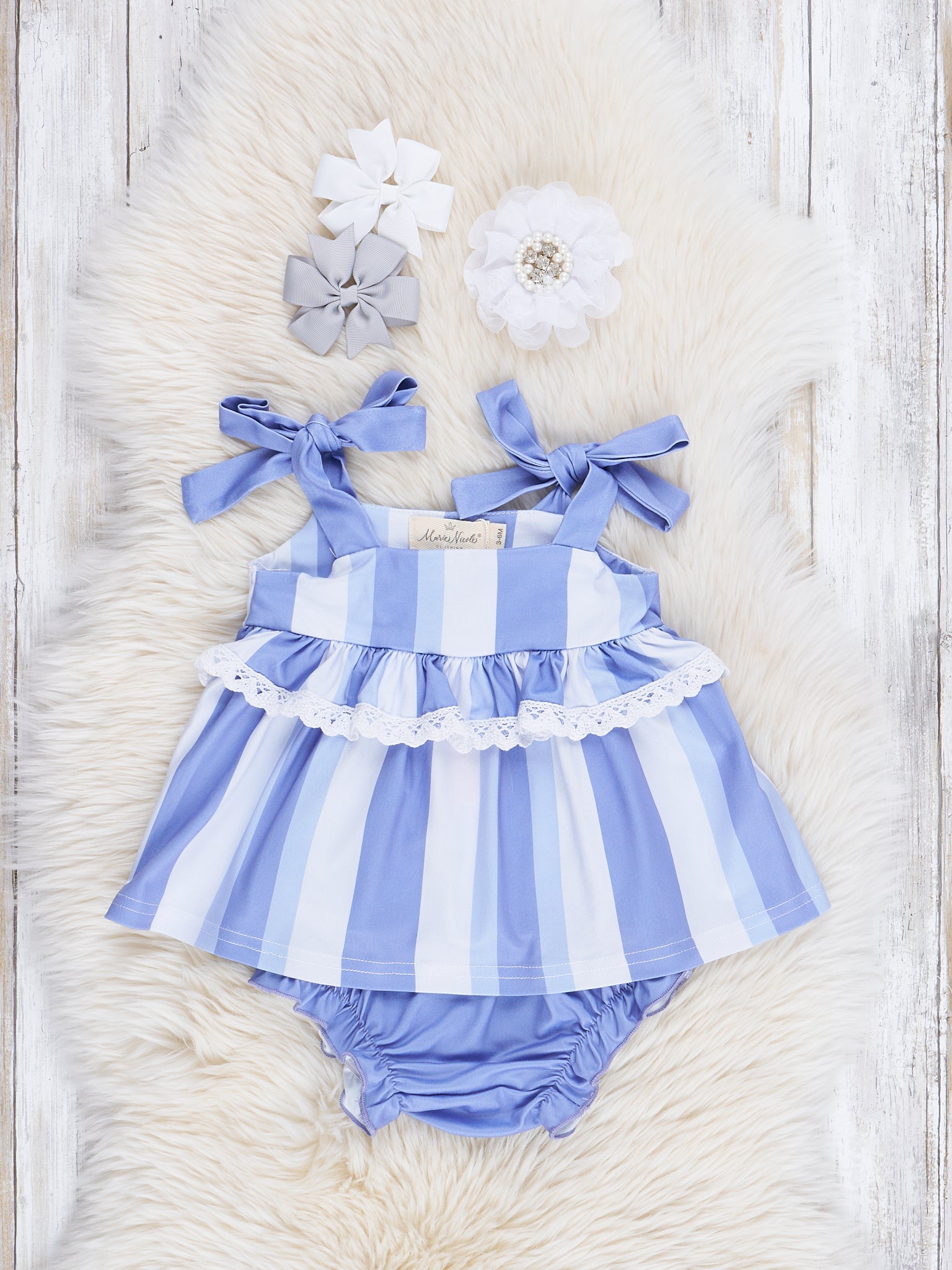 Slate Blue Striped Tie Top & Bloomers Set - Marie Nicole Clothing