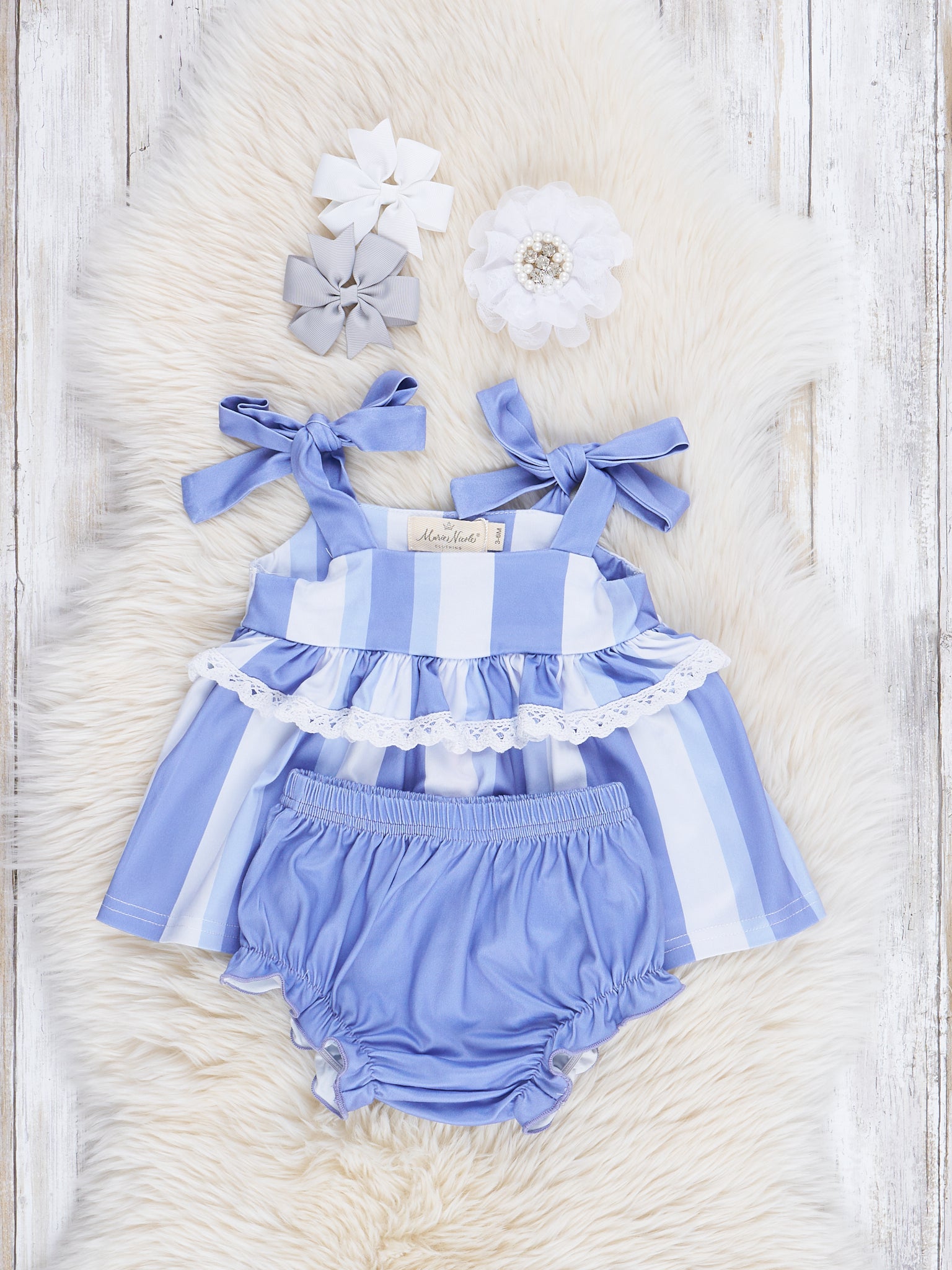 Slate Blue Striped Tie Top & Bloomers Set - Marie Nicole Clothing