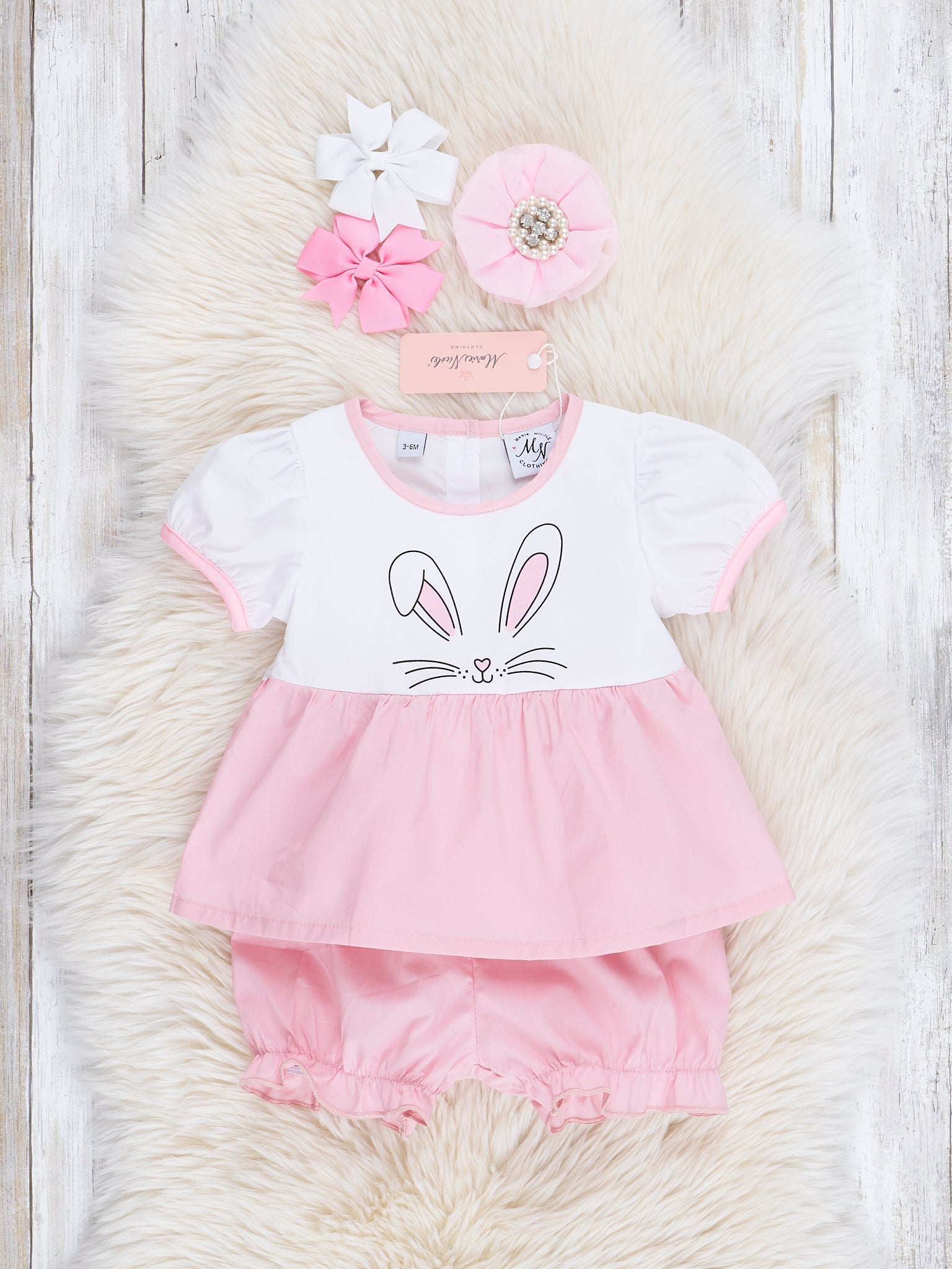 Rose Pink Bunny Top & Bloomers Set - Marie Nicole Clothing