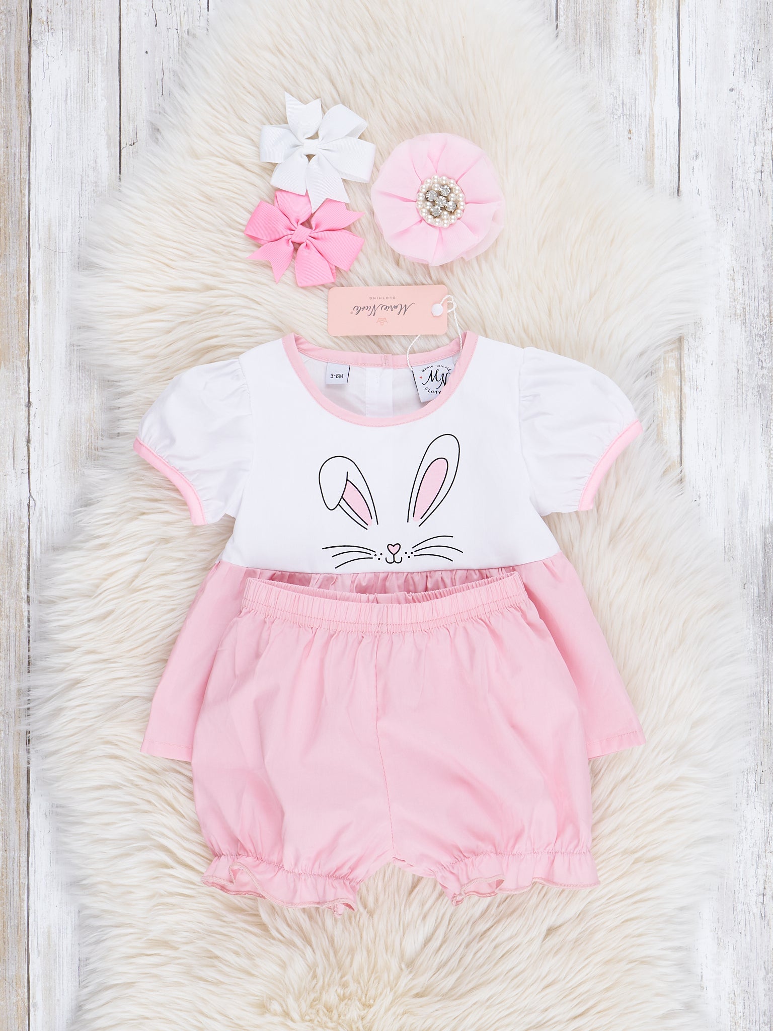 Rose Pink Bunny Top & Bloomers Set - Marie Nicole Clothing