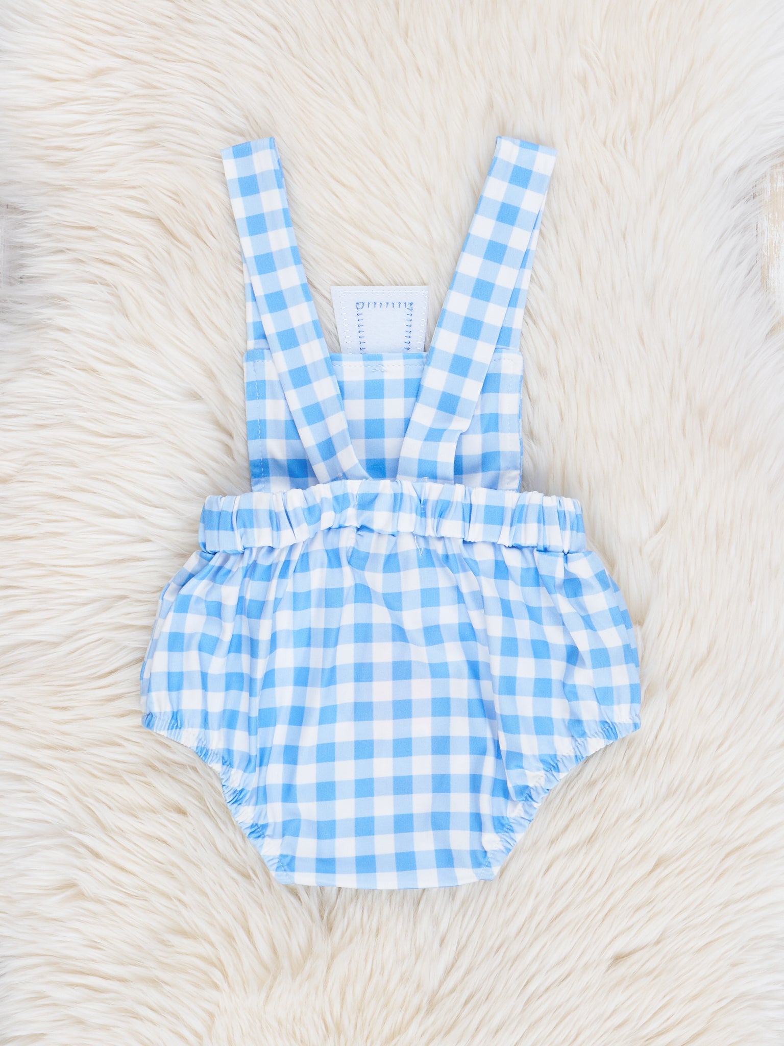 Blue Gingham Cross Bubble Romper - Marie Nicole Clothing