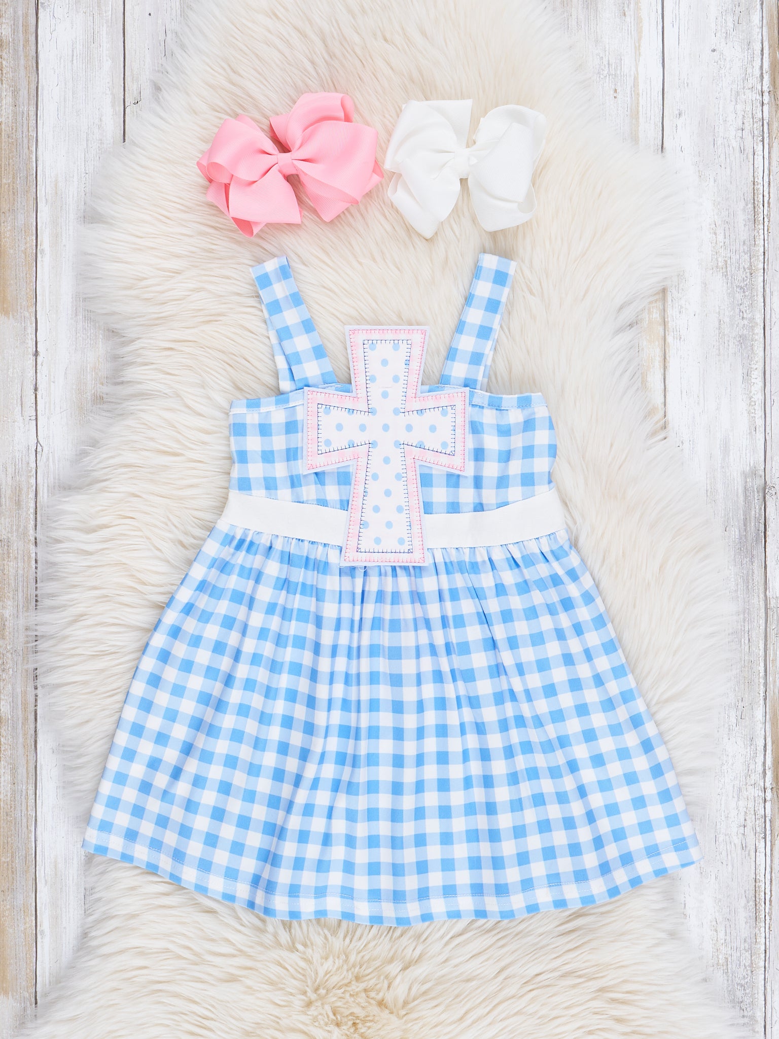 Blue Gingham Cross Tank Dress - Marie Nicole Clothing