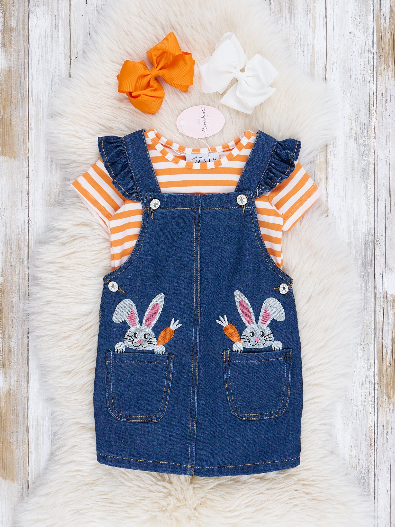Orange & Denim Bunny Overalls Outfit - Marie Nicole Clothing