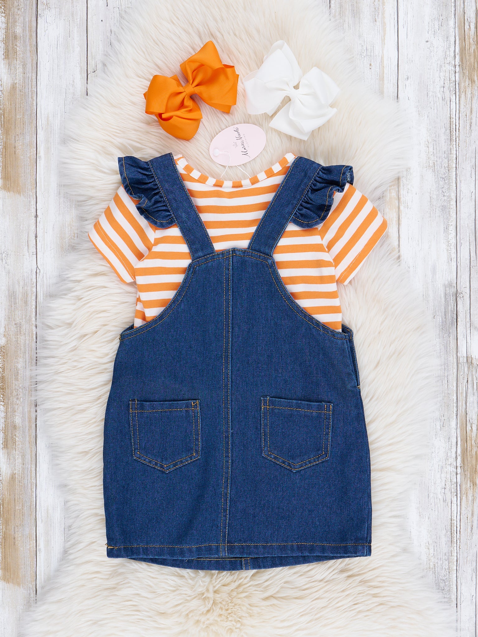 Orange & Denim Bunny Overalls Outfit - Marie Nicole Clothing