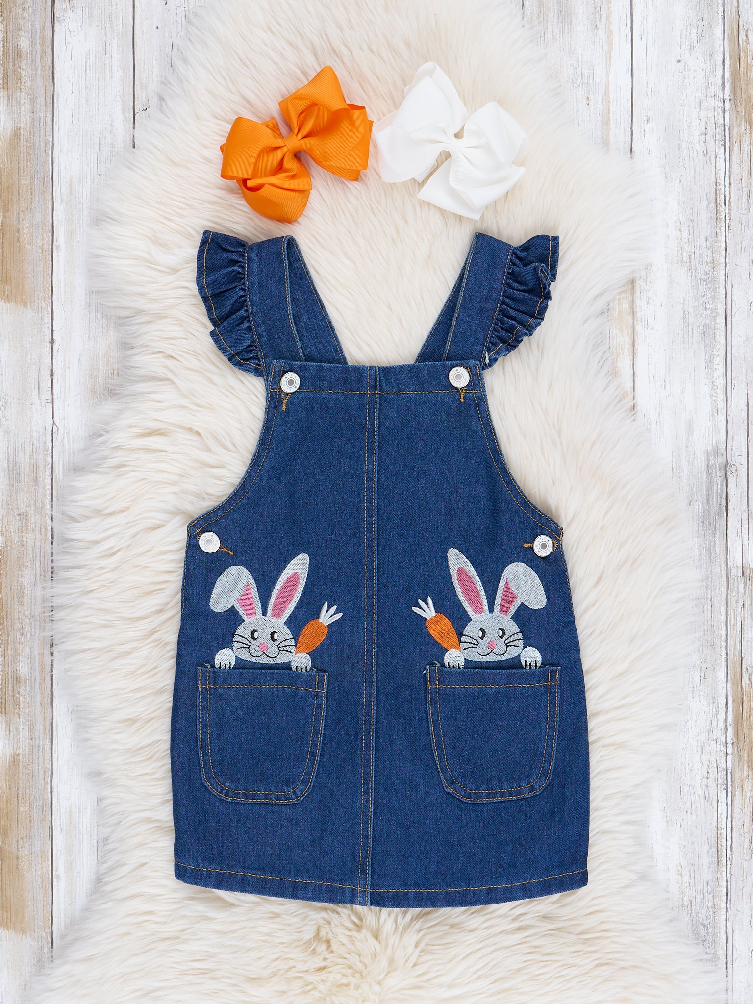 Orange & Denim Bunny Overalls Outfit - Marie Nicole Clothing